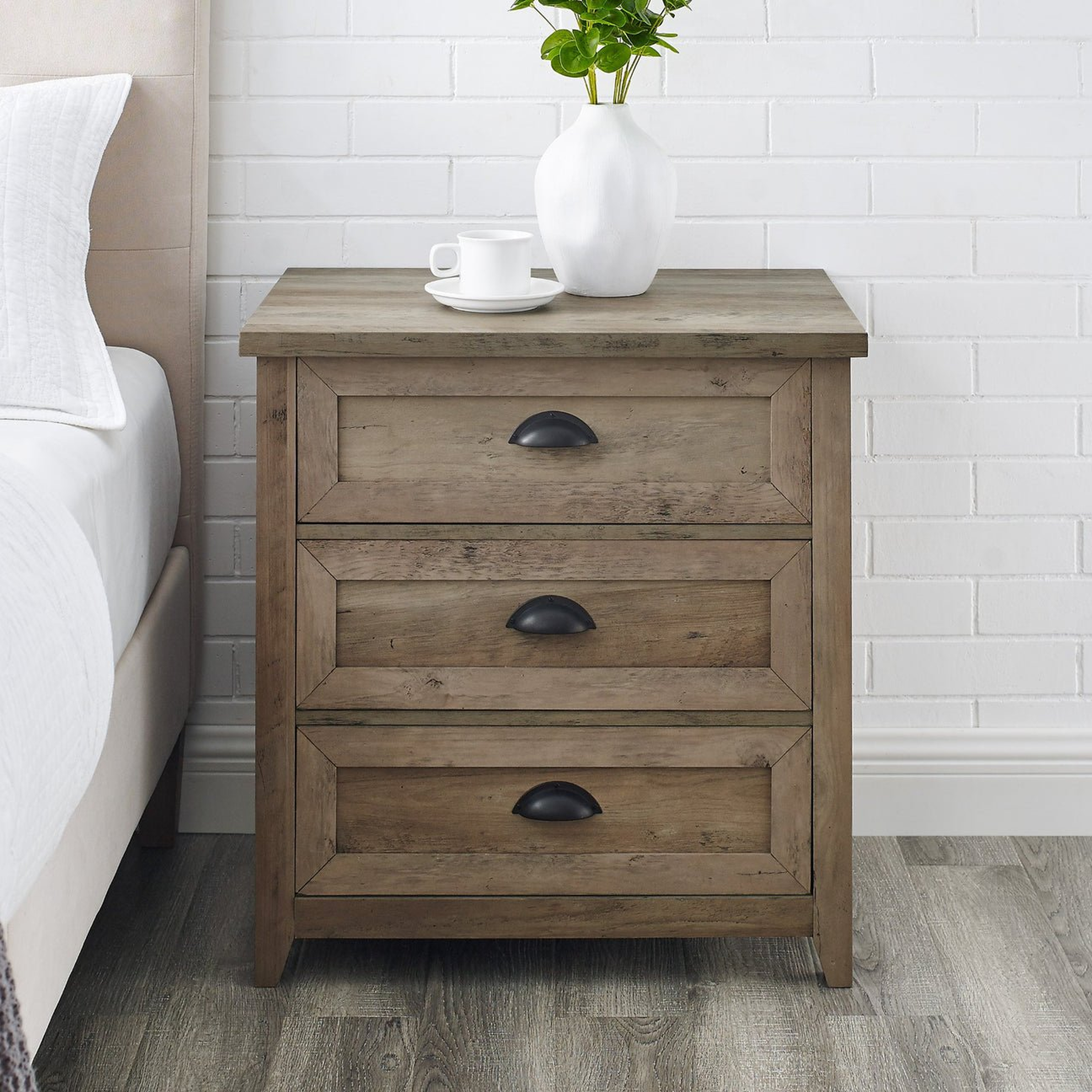 Odette 25" 3 Drawer cup handle Framed Nightstand - Grey Wash - Walker Edison