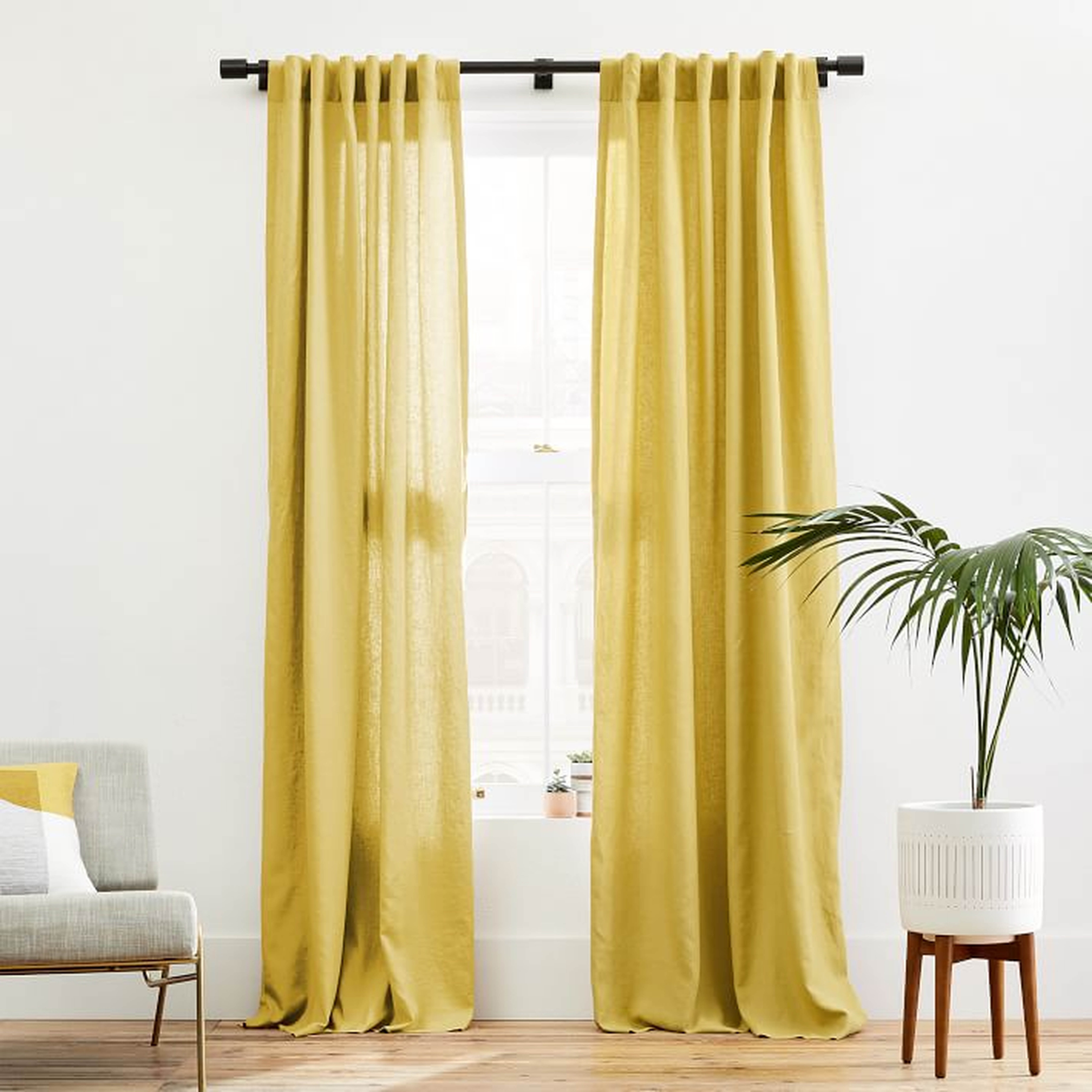 Belgian Linen Curtain, Sand Yellow, 48"x96" - West Elm