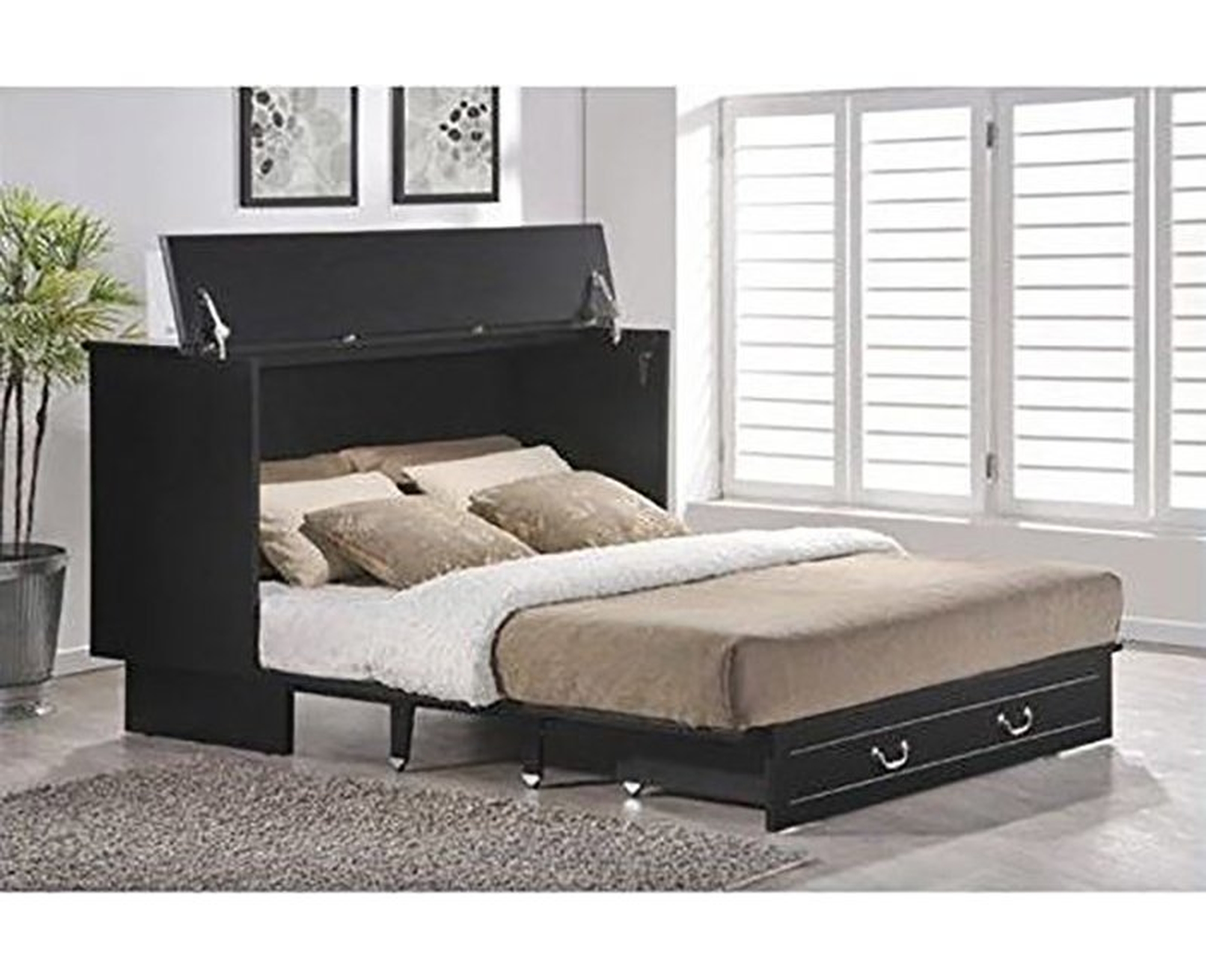 Estella Queen Storage Murphy Bed with Mattress-Black - Wayfair
