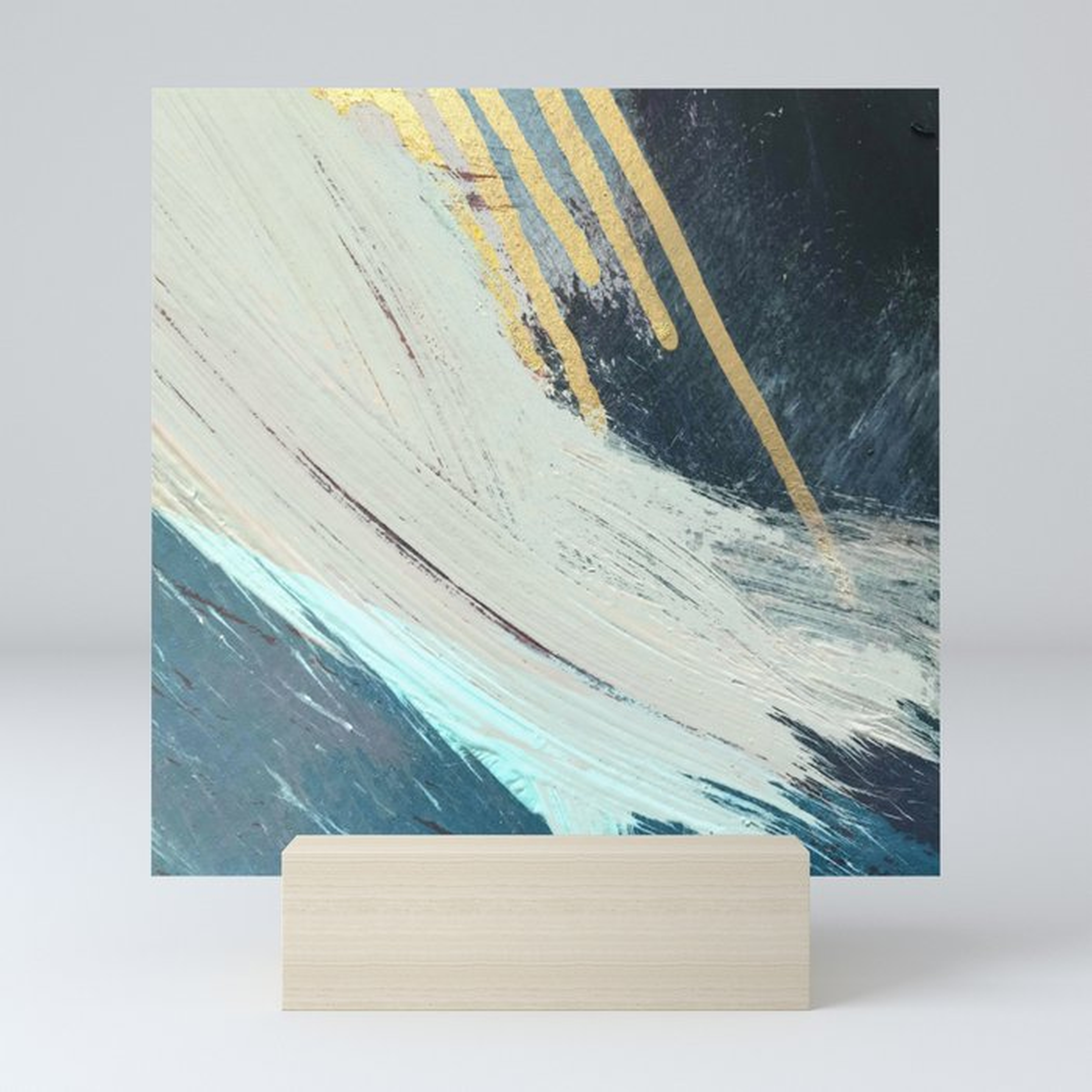 Karma: a bold abstract in blues and gold Mini Art Print - Society6