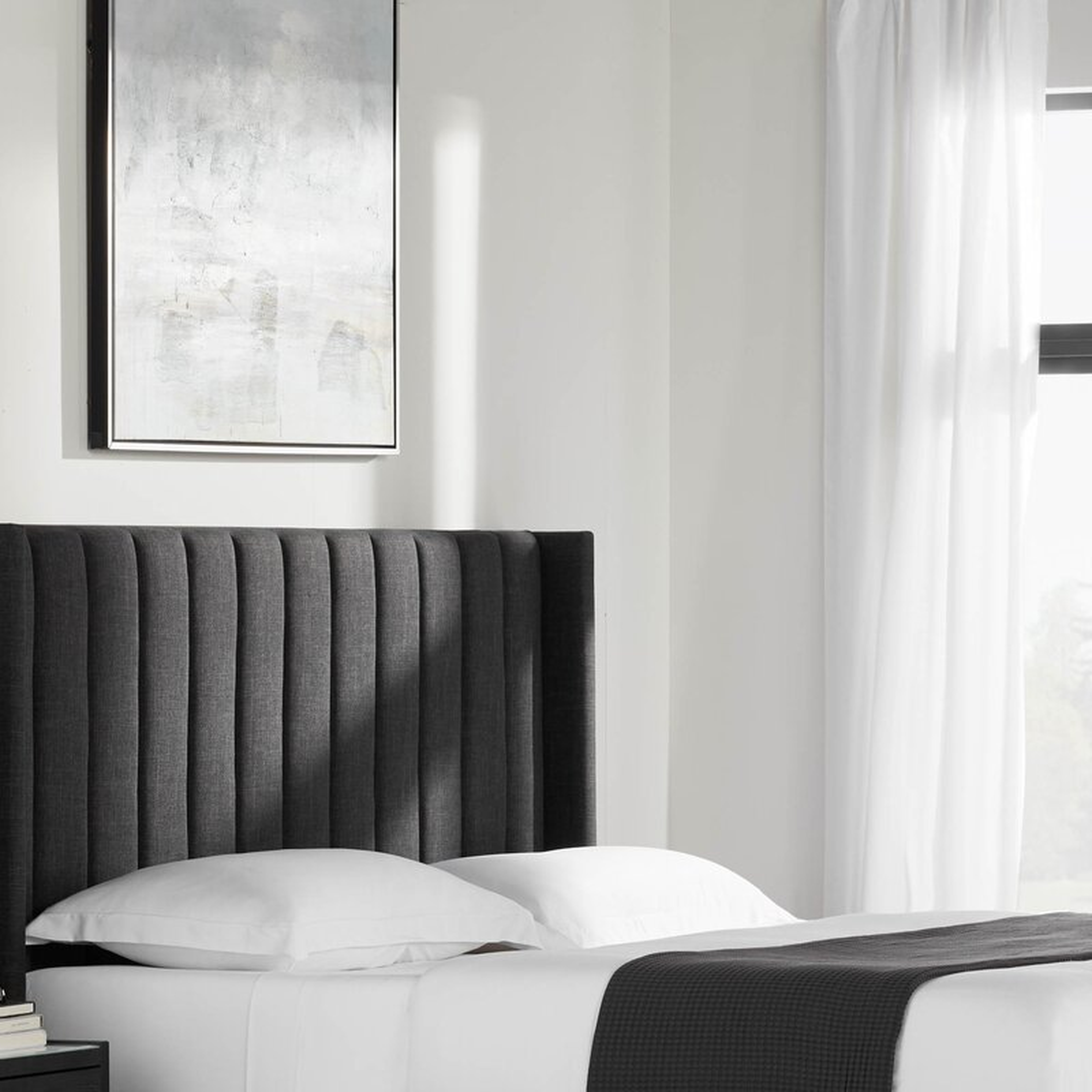 Comeau Upholstered Wingback Headboard, Dark Gray, Queen - Wayfair