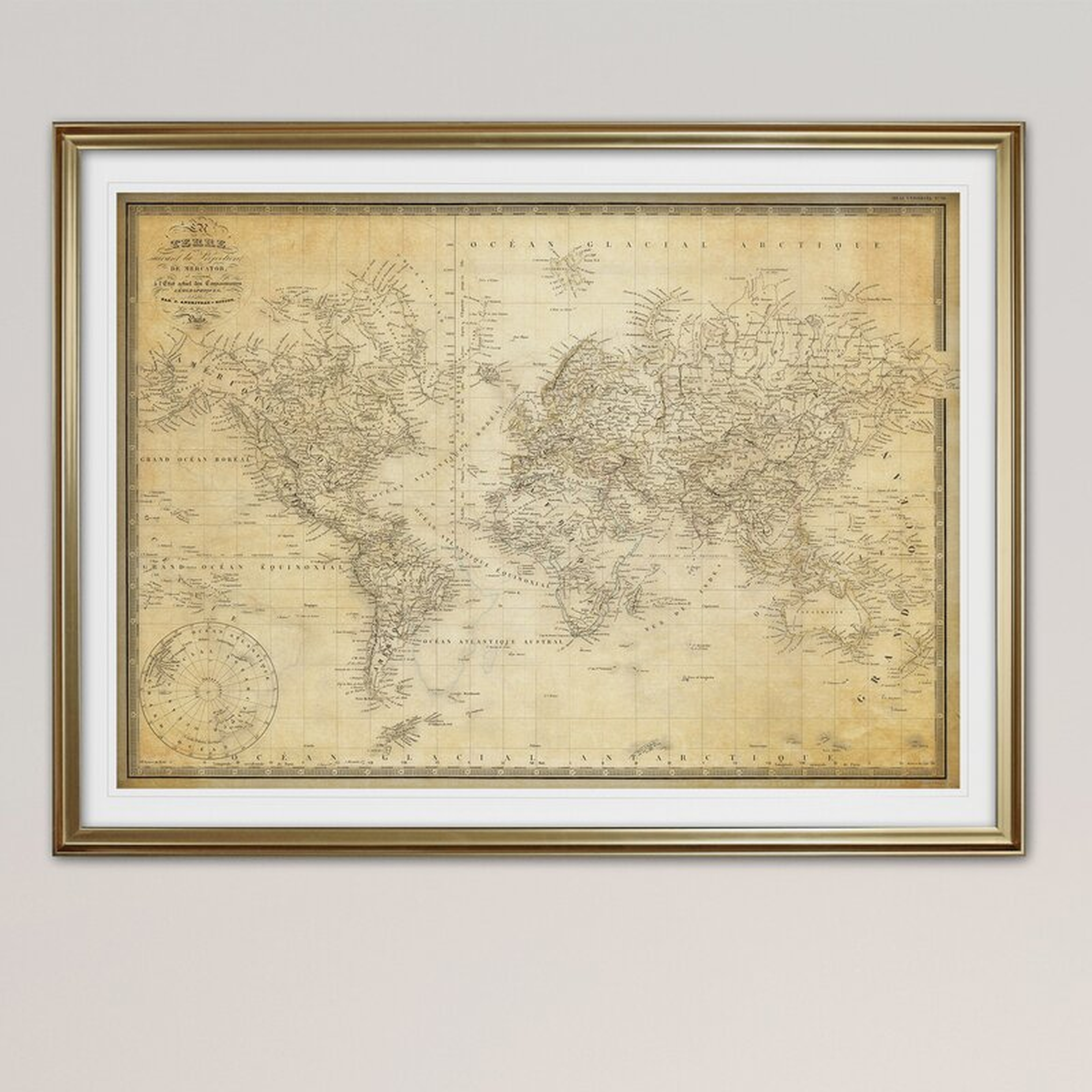 Vintage World Map V - Picture Frame Print on - Birch Lane