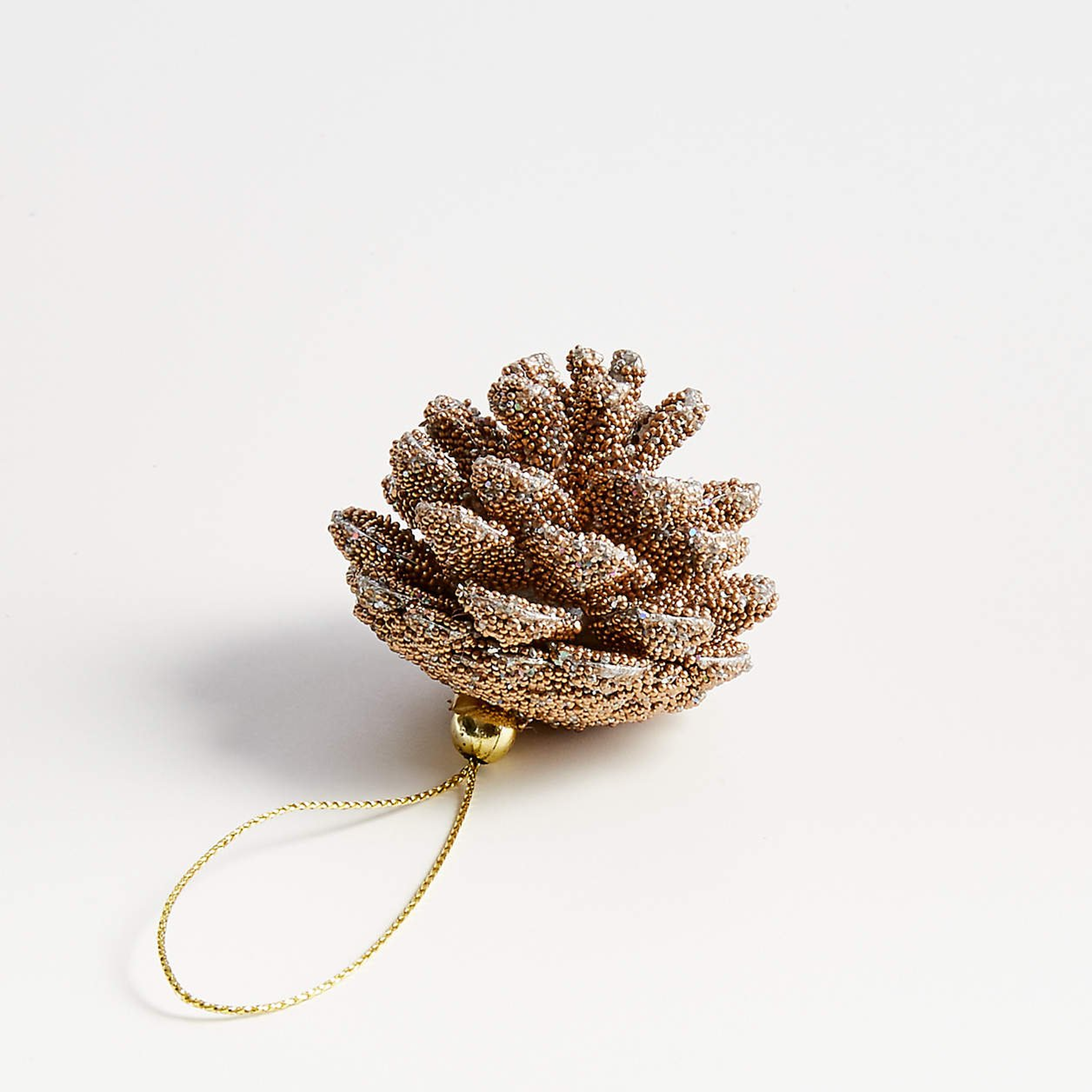 Gold-Beaded Glitter Pinecone Christmas Tree Ornament - Crate and Barrel