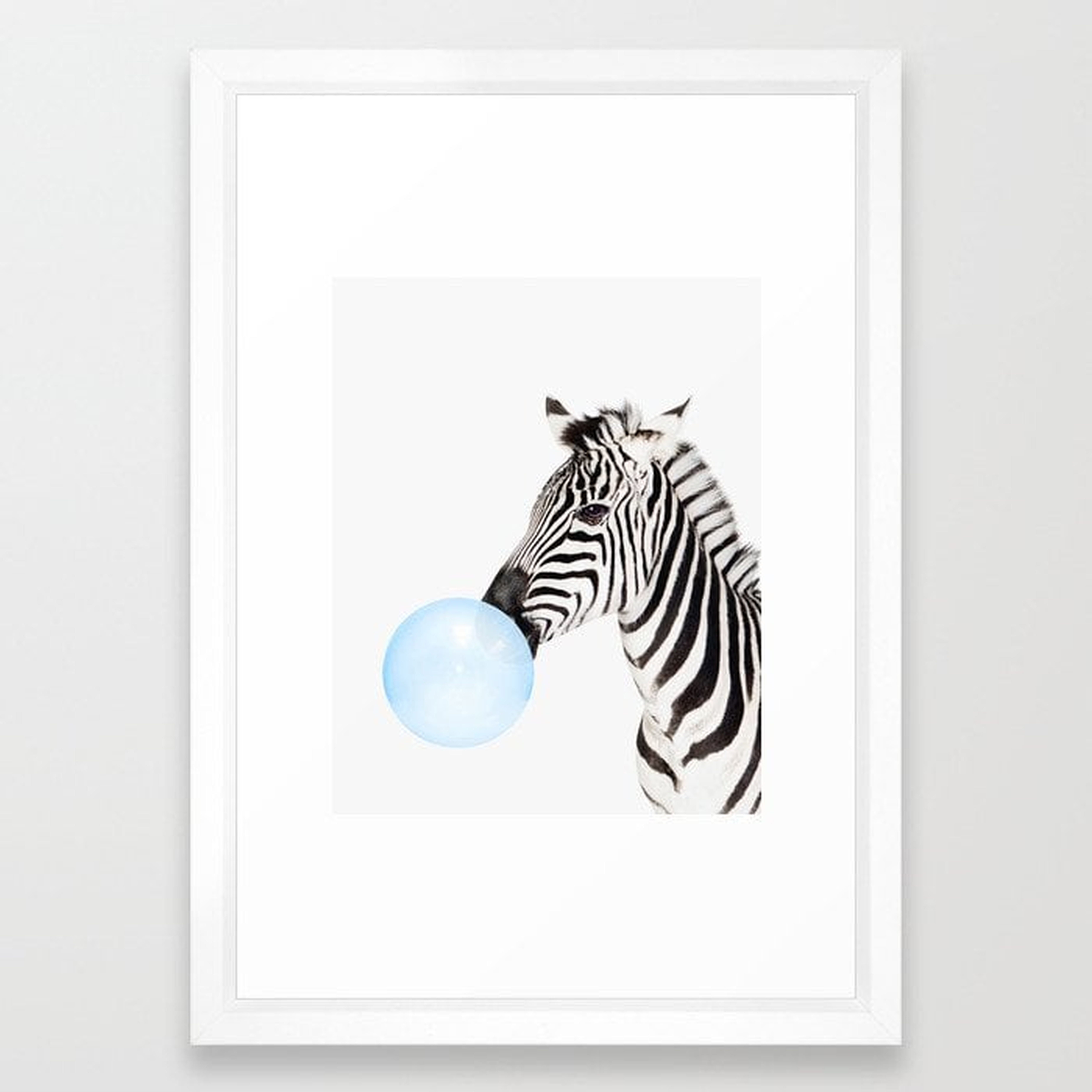 Zebra, Bubble gum, Blue, Animal, Nursery, Minimal, Trendy decor, Interior, Wall art Framed Art Print - Society6