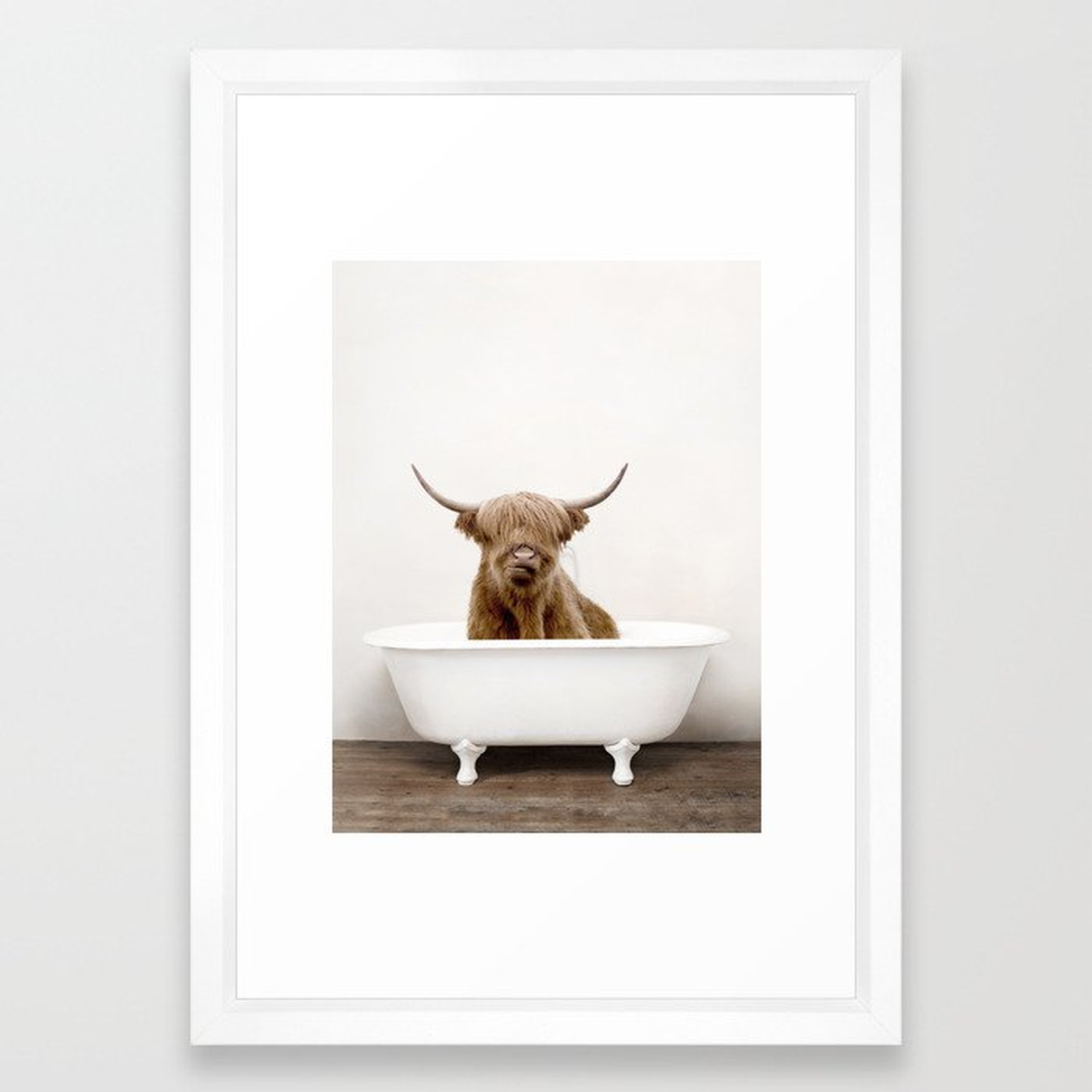 Highland Cow in a Vintage Bathtub (c) Framed Art Print, 15 x 21 Vector White - Society6
