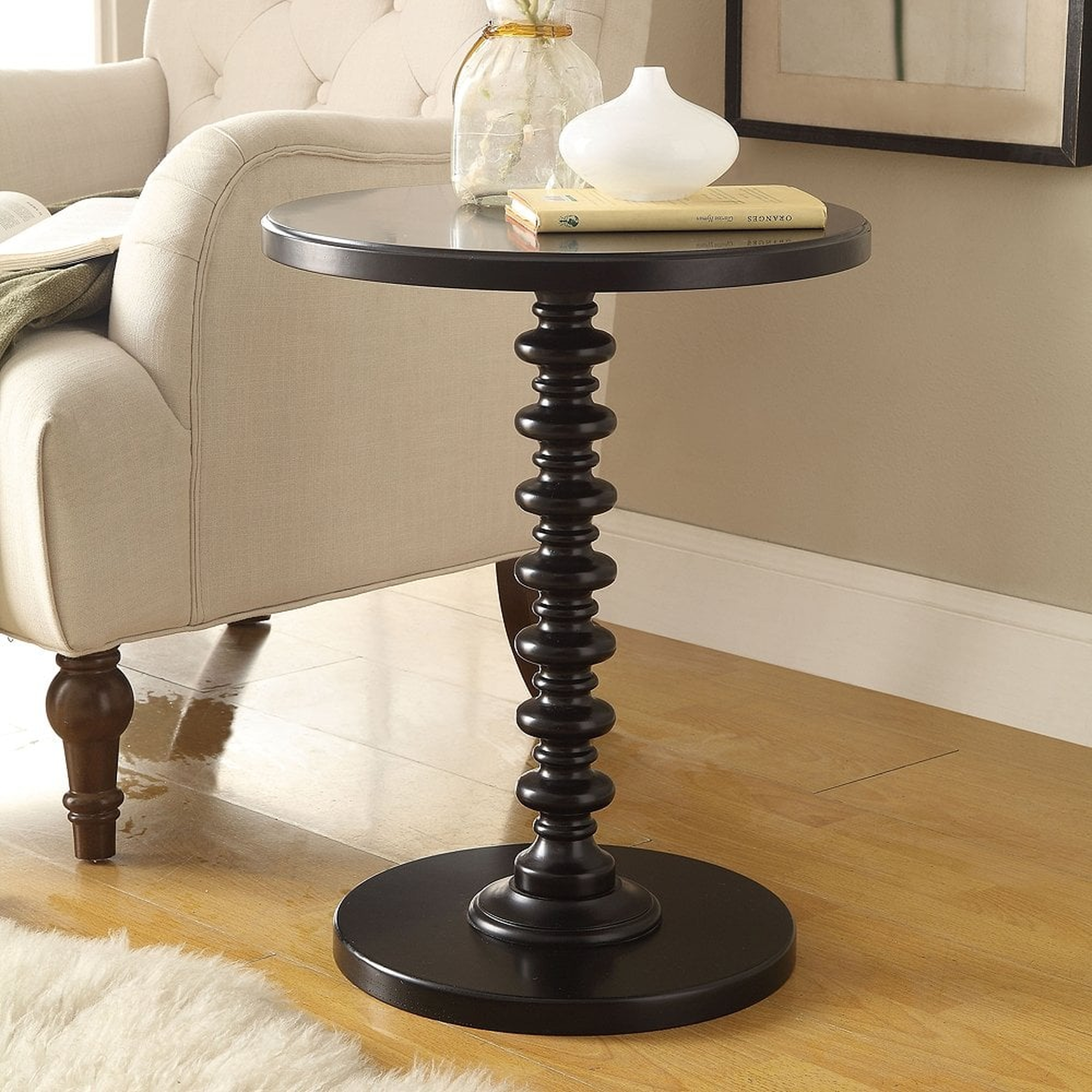 Acton 17" Wide Black Round Pedestal Wood Side Table - Style # 73C98 - Lamps Plus