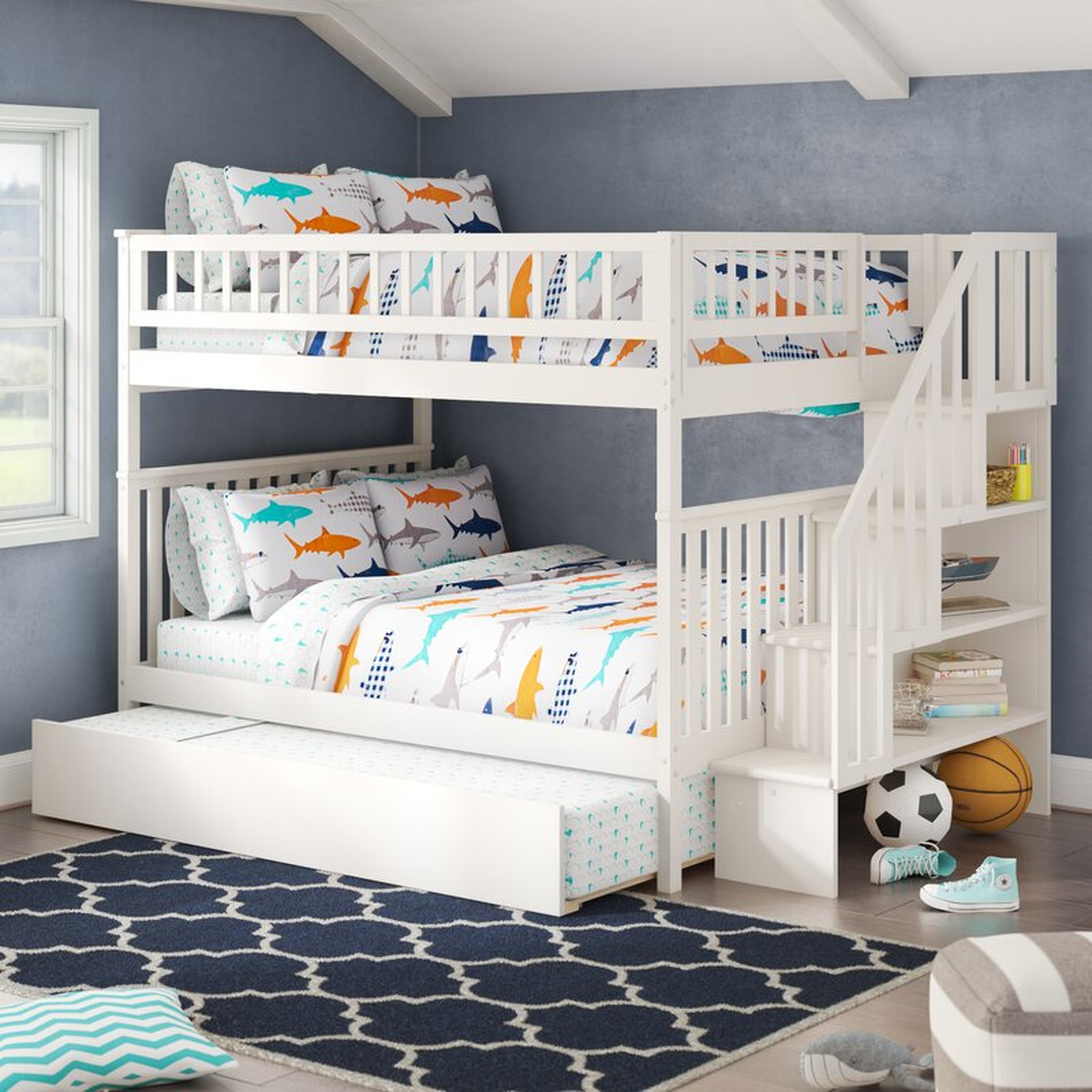 Shyann Staircase Full Over Full Bunk Bed with Trundle - Wayfair