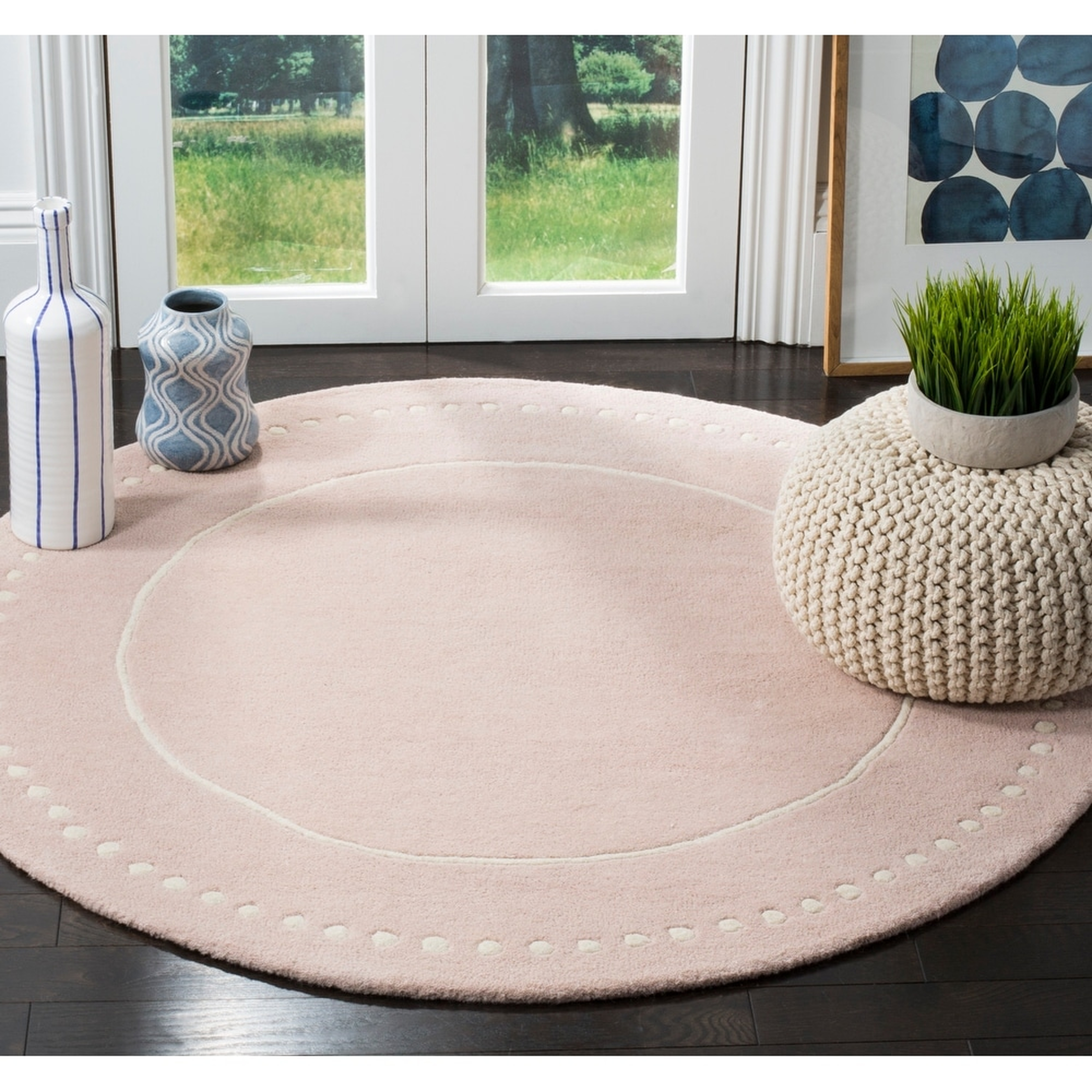 Safavieh Handmade Bella Alverta Modern Floral Wool Rug - 7'x'7' Round - Light Pink/Ivory - Overstock