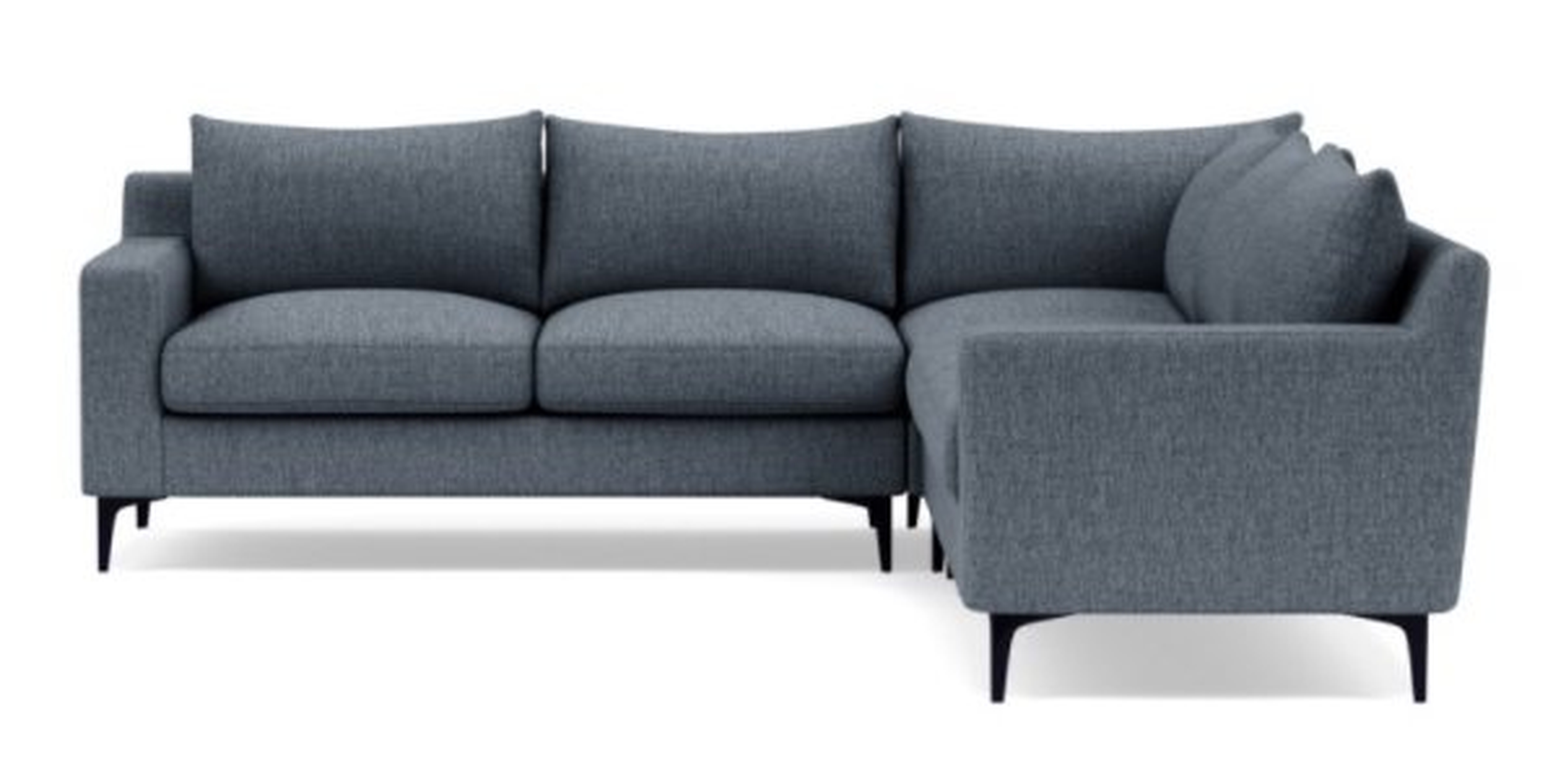 Sloan Corner Sectional with Blue Rain Fabric, standard down blend cushions, and Matte Black legs - Interior Define
