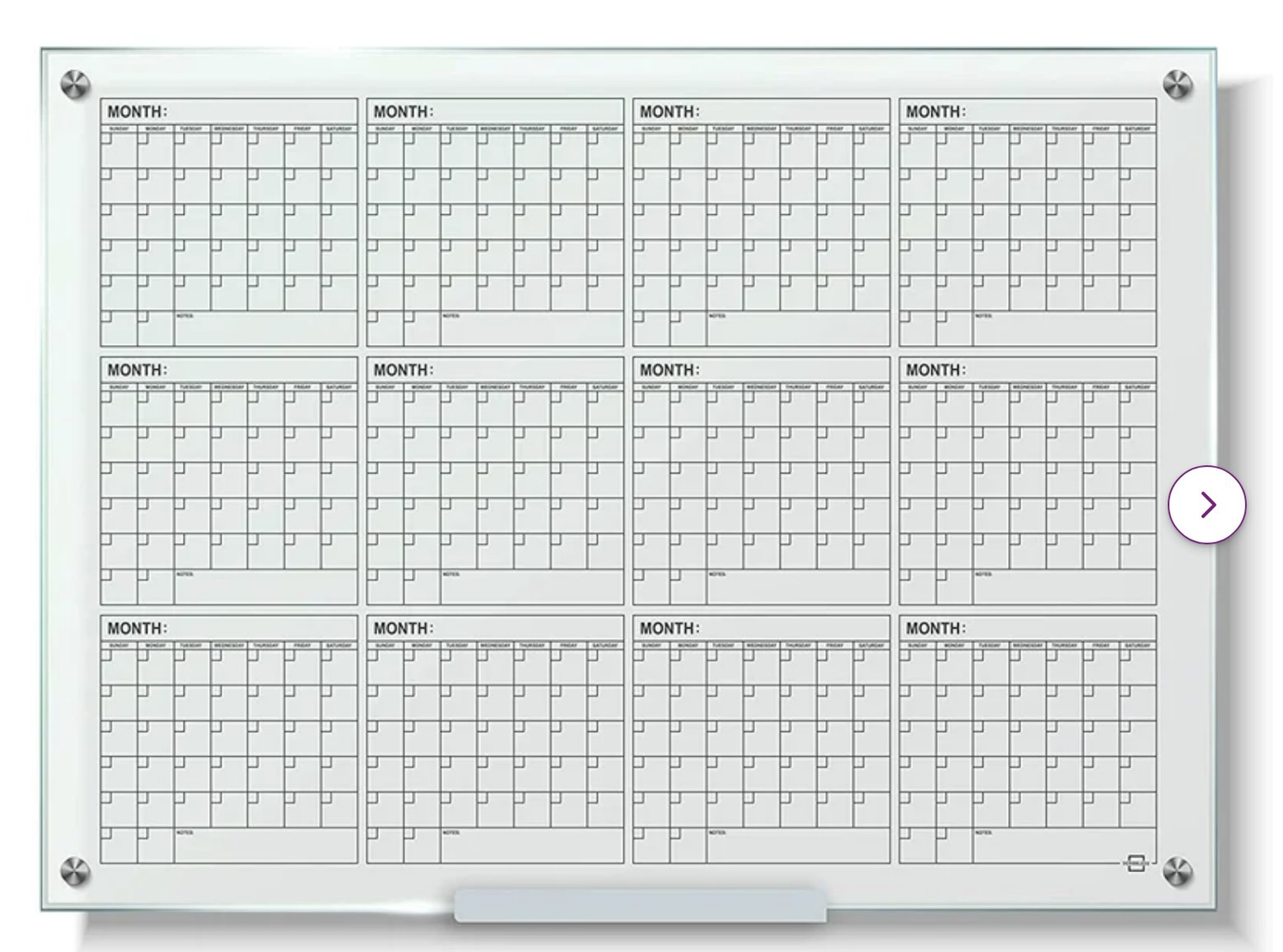 Whiteboard Calendar - Glass Board Yearly Calendar - 34" X 46" - Large Wall Calendar - White Board Dry Erase Planner - Reusable Frameless Undated Planner For Home, School, Office - With Marker Tray - Wayfair