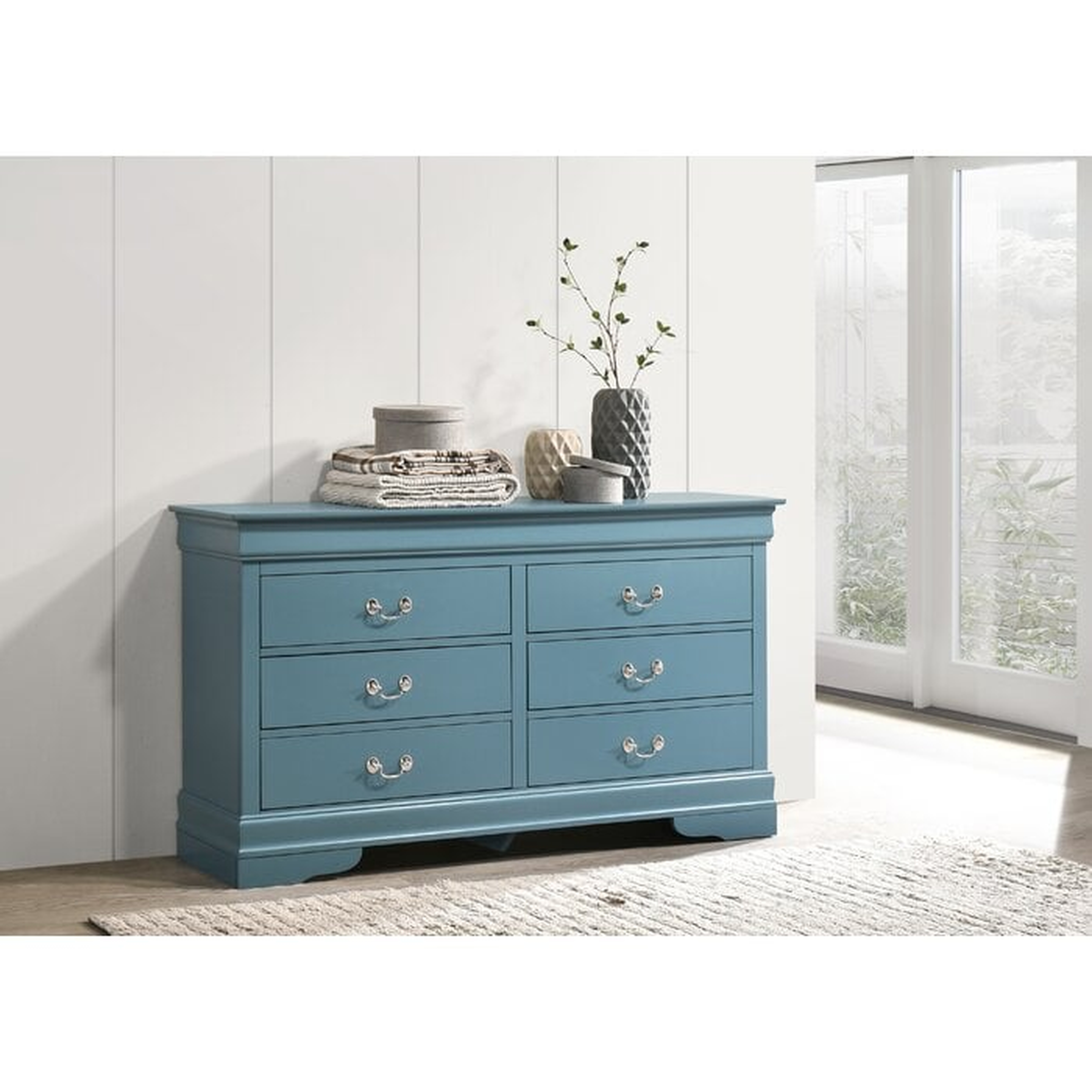 Louis Phillipe 6 Drawer Double Dresser, Blue - Wayfair