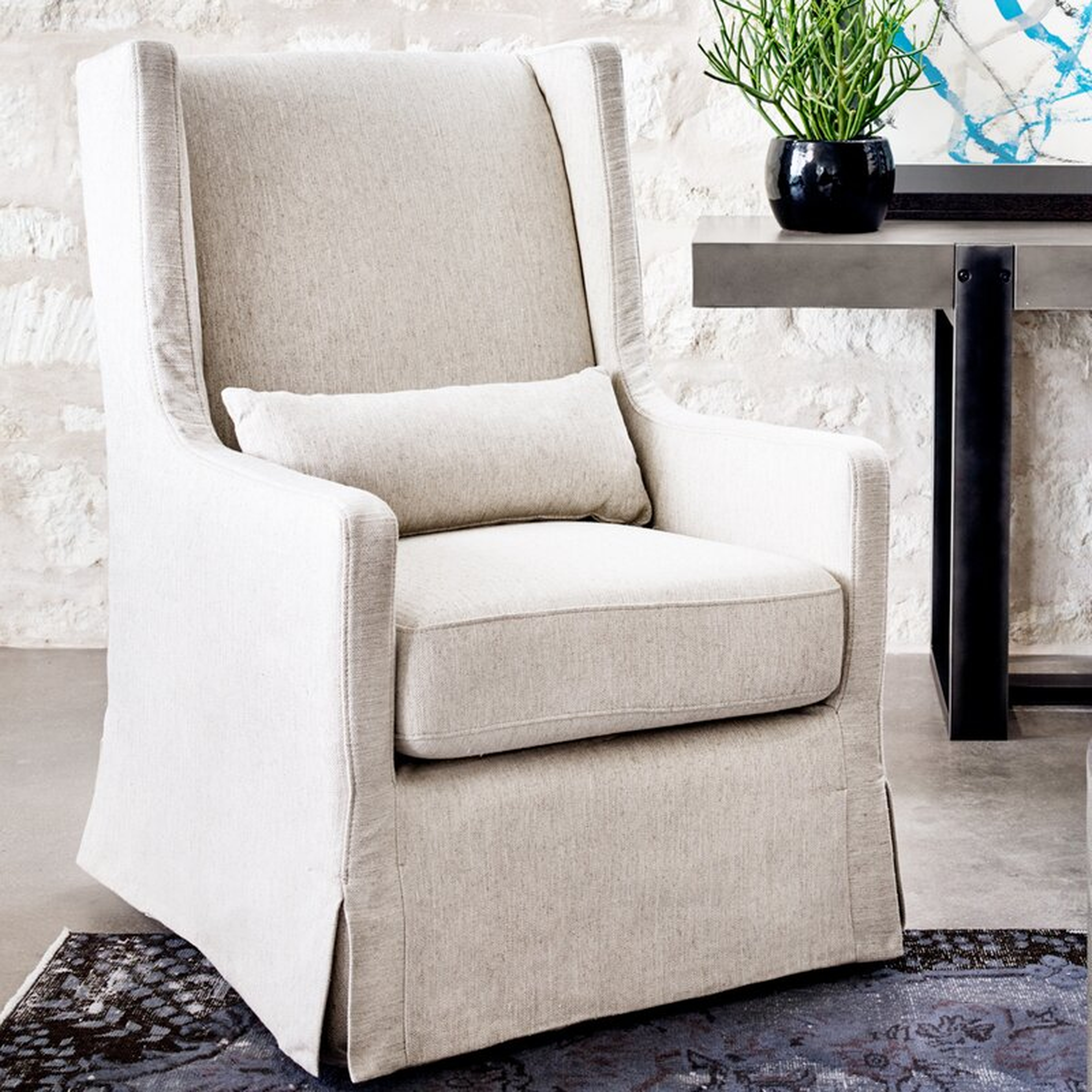 Siera 28'' Wide Linen Swivel Slipcovered Wingback Chair - Wayfair
