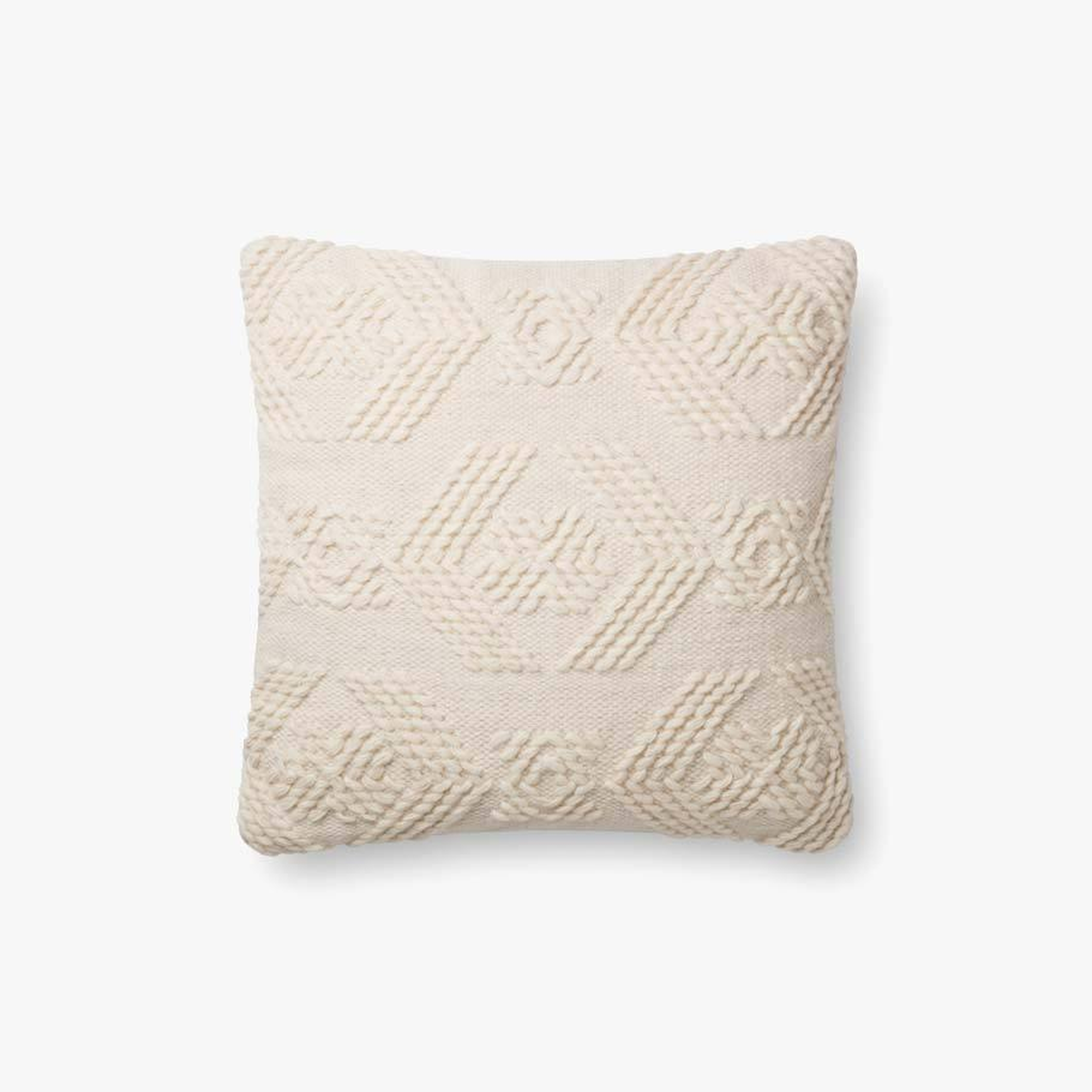 Embroidered Pillow Cover, Ivory, 18" x 18" - Loloi Rugs