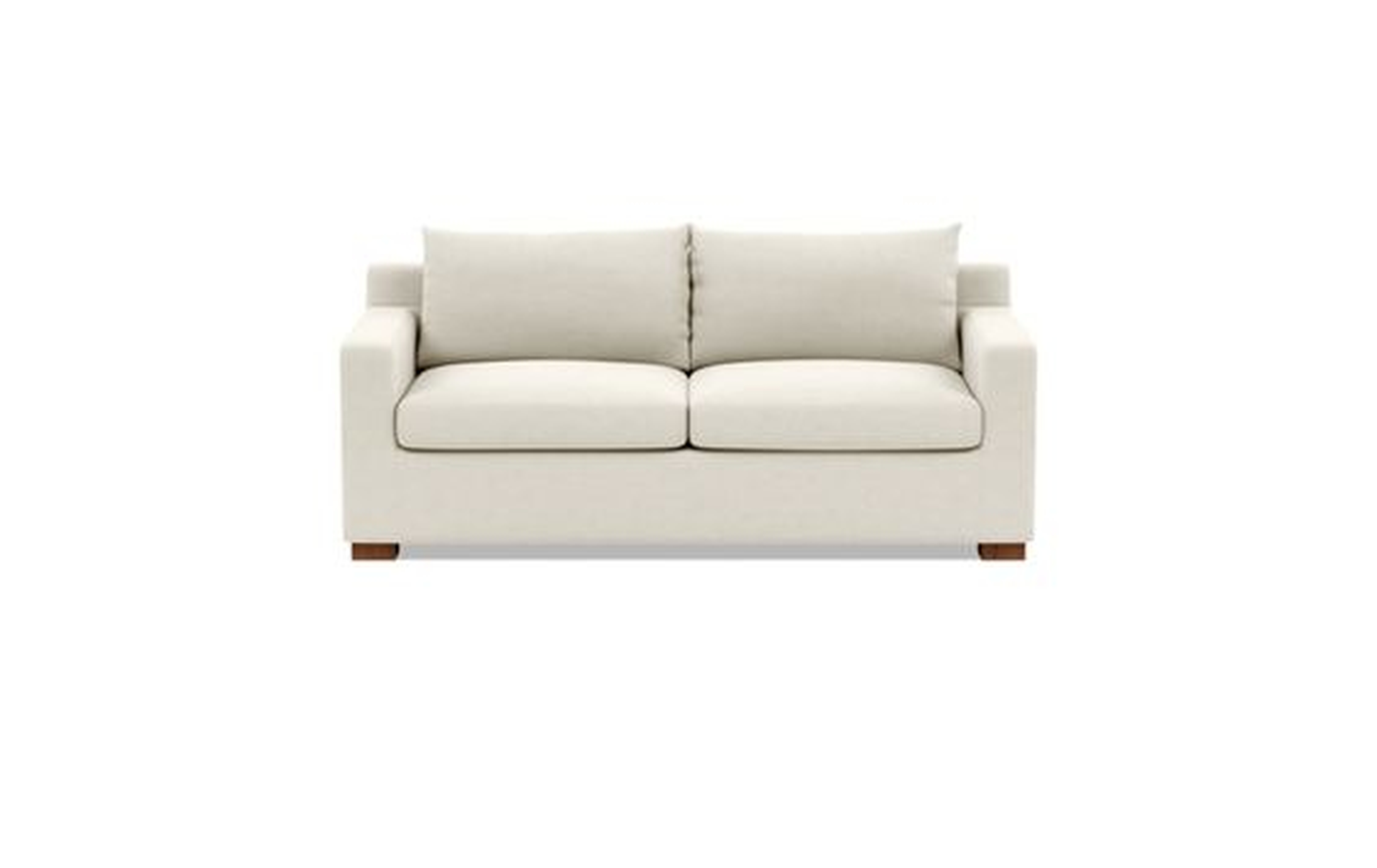 Sloan Sleeper Sofa with White Chalk Fabric, down cushions, and Natural Oak legs - Interior Define
