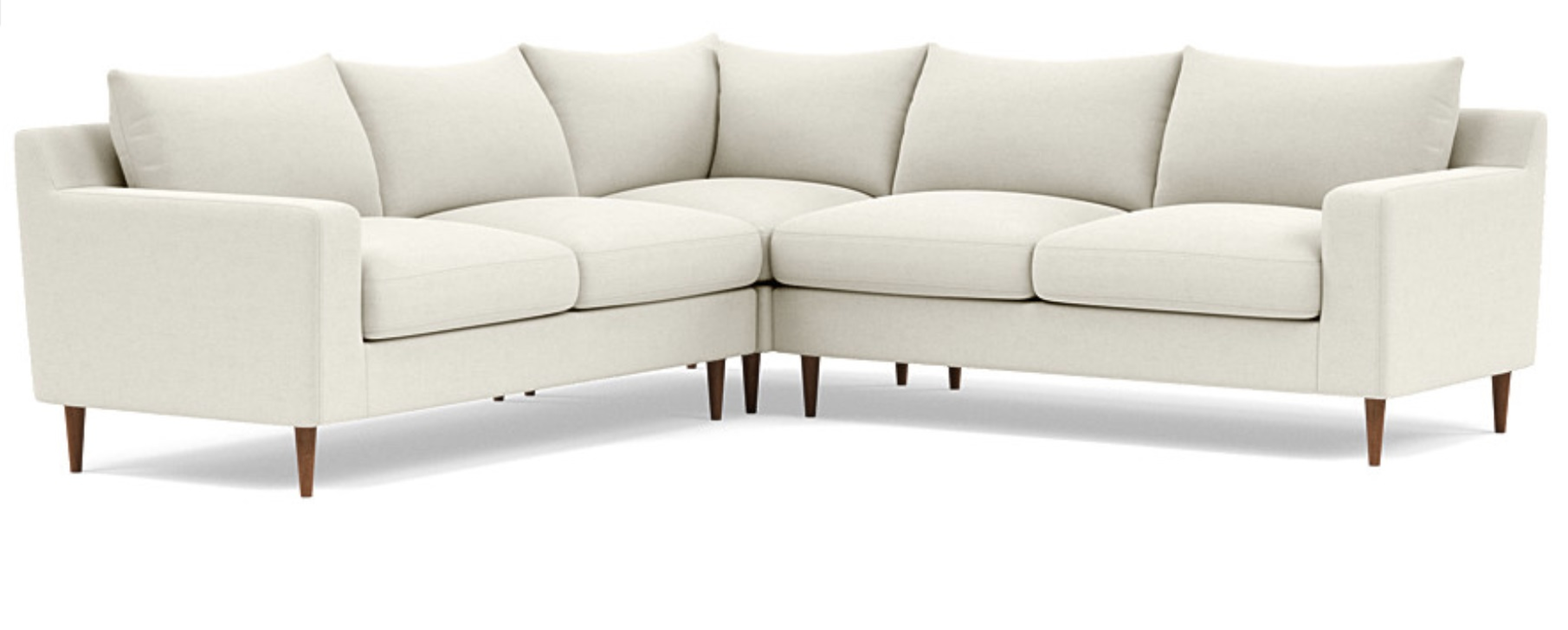 SLOAN Corner 4-Seat Sectional Sofa- Chalk Heathered Weave, Oiled Walnut, Standard (36”), 93”, 2 Cushions, Standard down blend - Interior Define