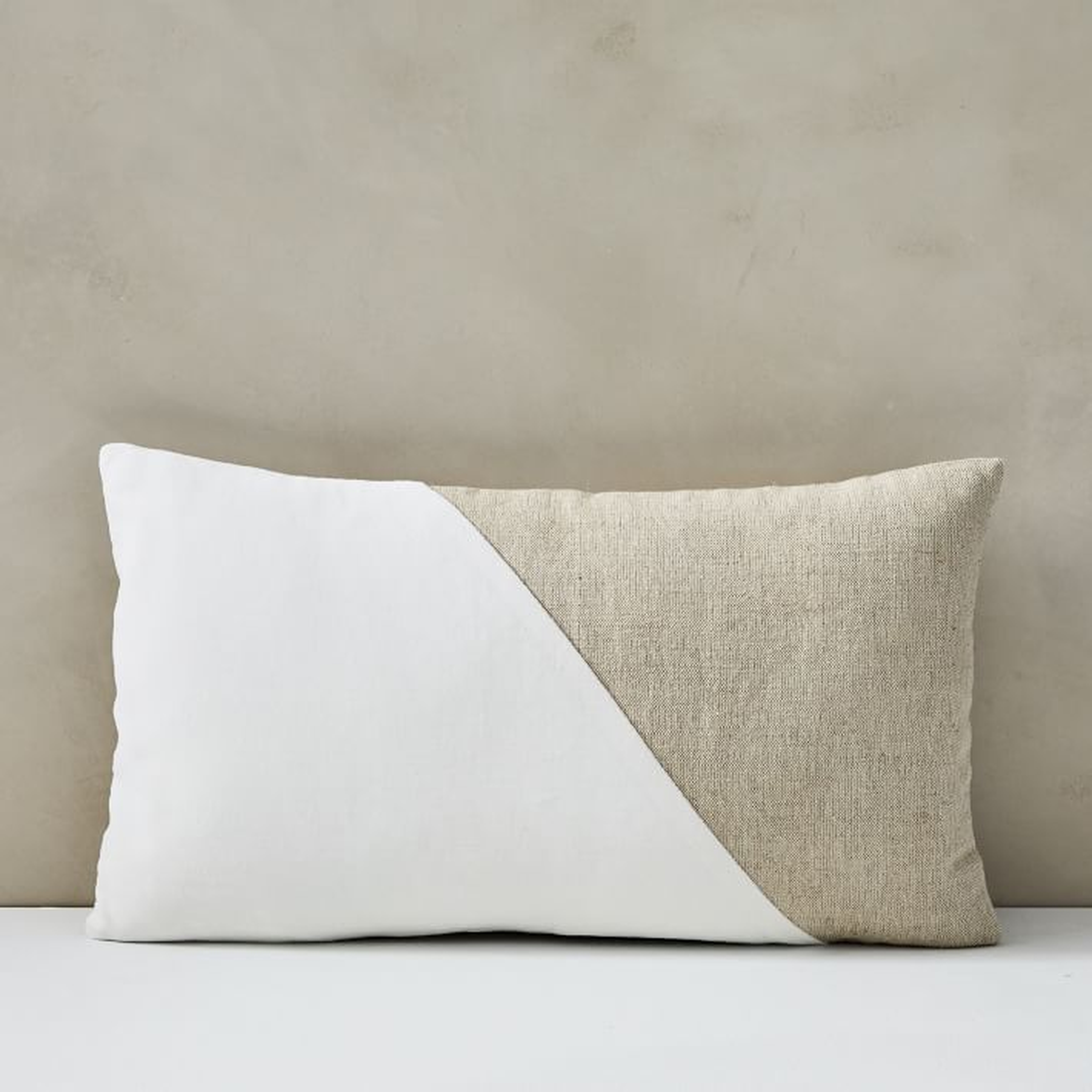 Cotton Linen &amp; Velvet Corners Pillow Cover, 12"x21", Stone White Set 2 - West Elm