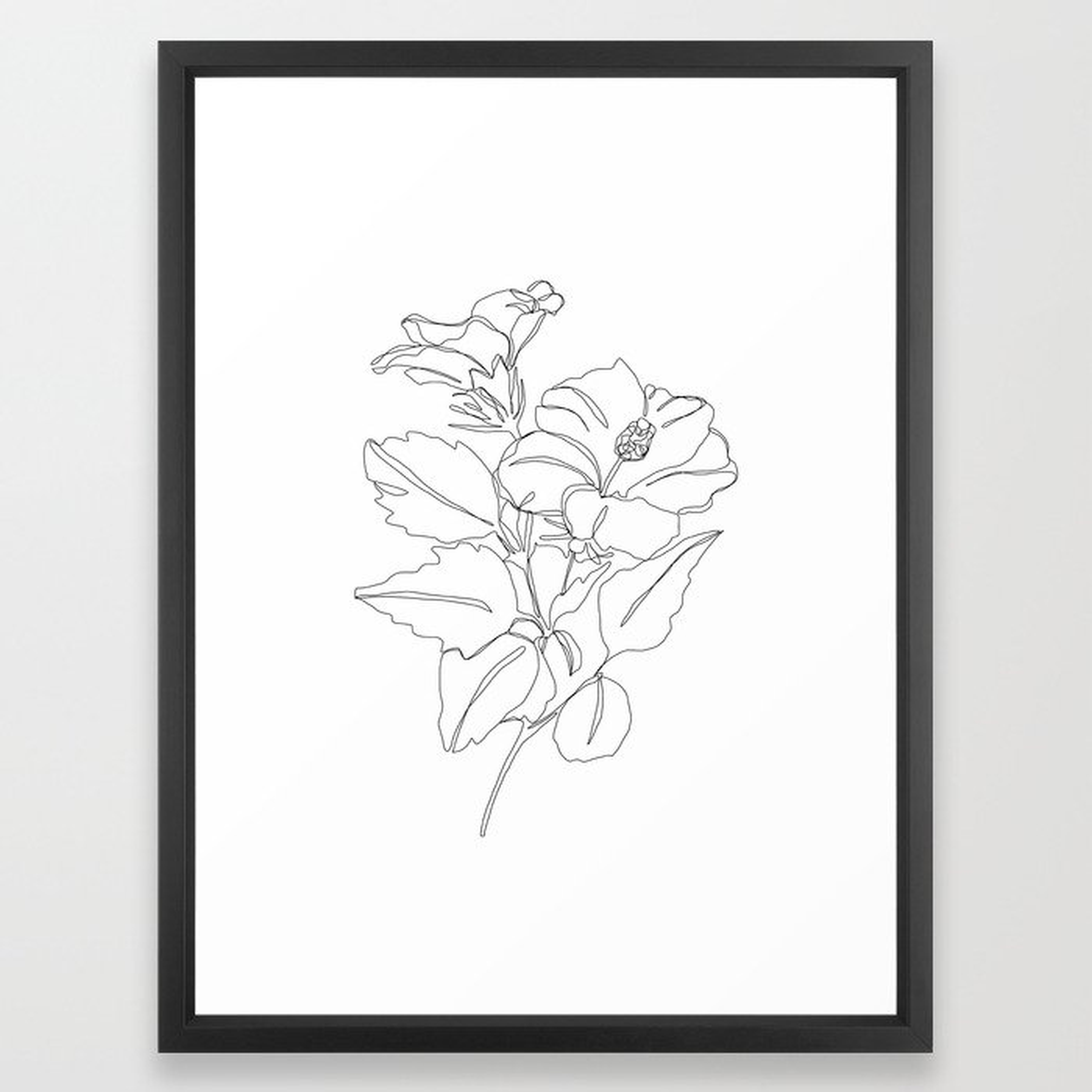 Floral one line drawing - Hibiscus Framed Art Print by Thecolourstudy - Vector Black -18"x 24" - Society6
