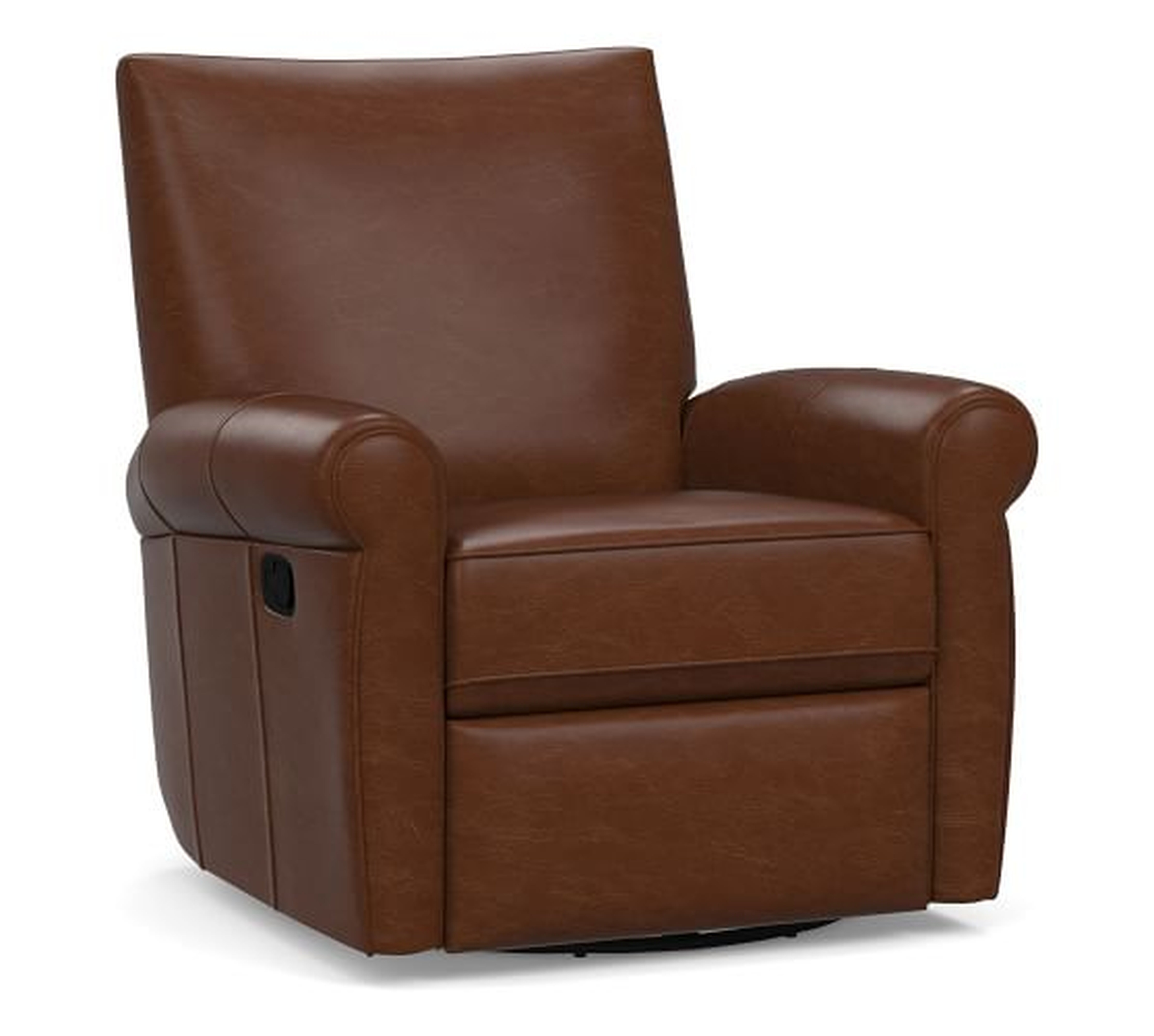 Grayson Leather Swivel Recliner, Polyester Wrapped Cushions, Legacy Chocolate - Pottery Barn