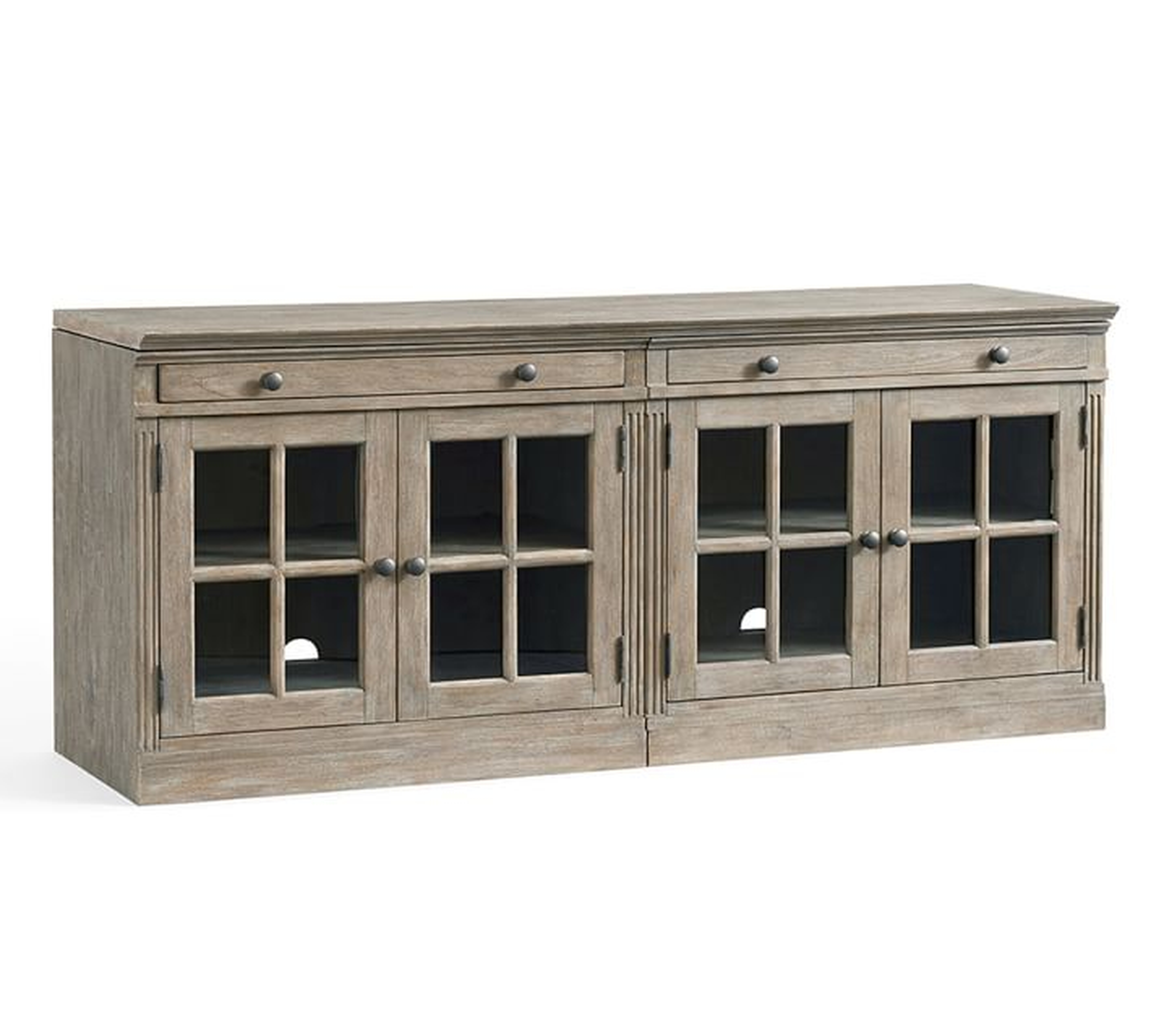 Livingston 70" Media Console With Glass Cabinets, Gray Wash - Pottery Barn