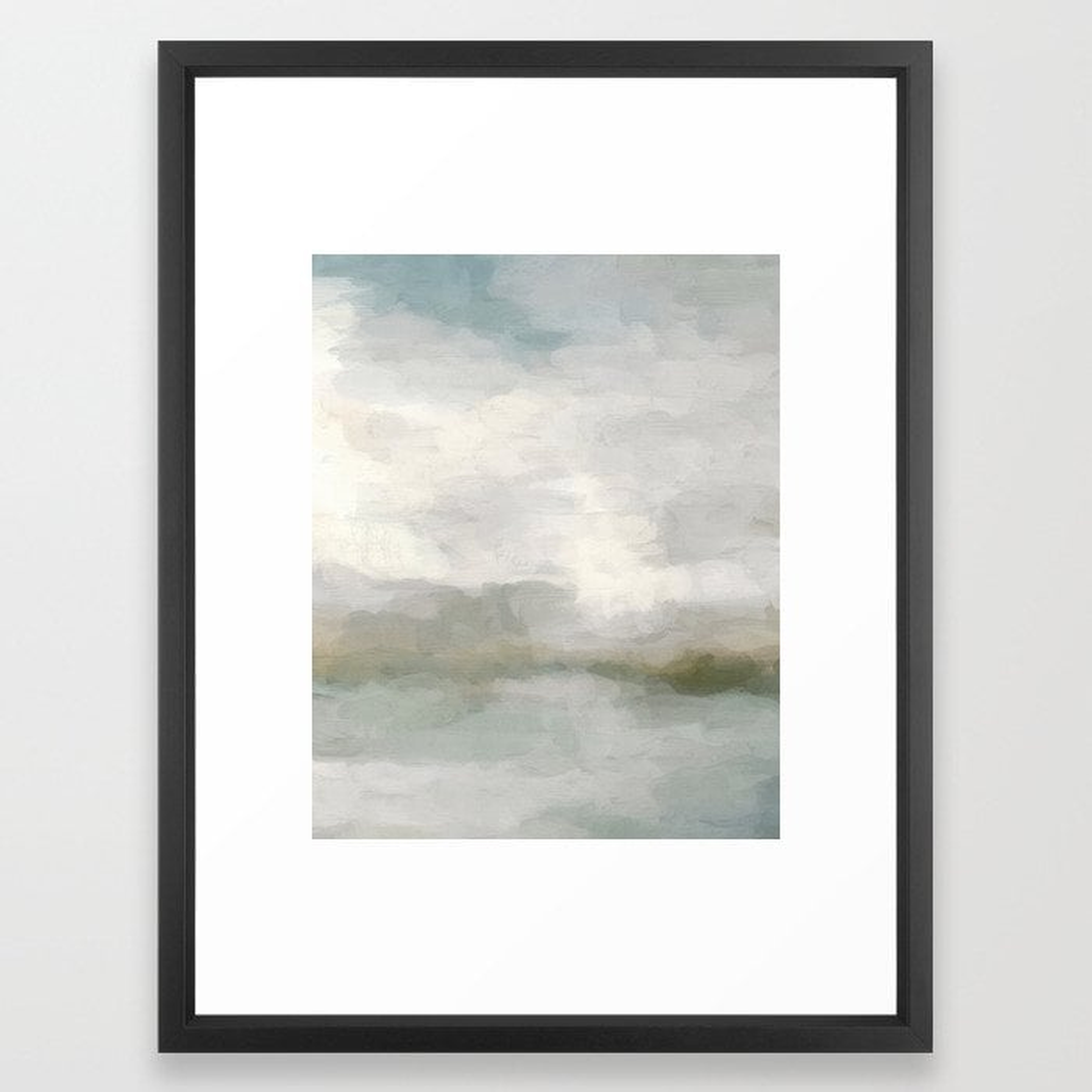 Modern Abstract Painting, Light Teal, Sage Green, Gray Cloudy Weather Digital Prints Wall Art, Ocean Framed Art Print - Society6