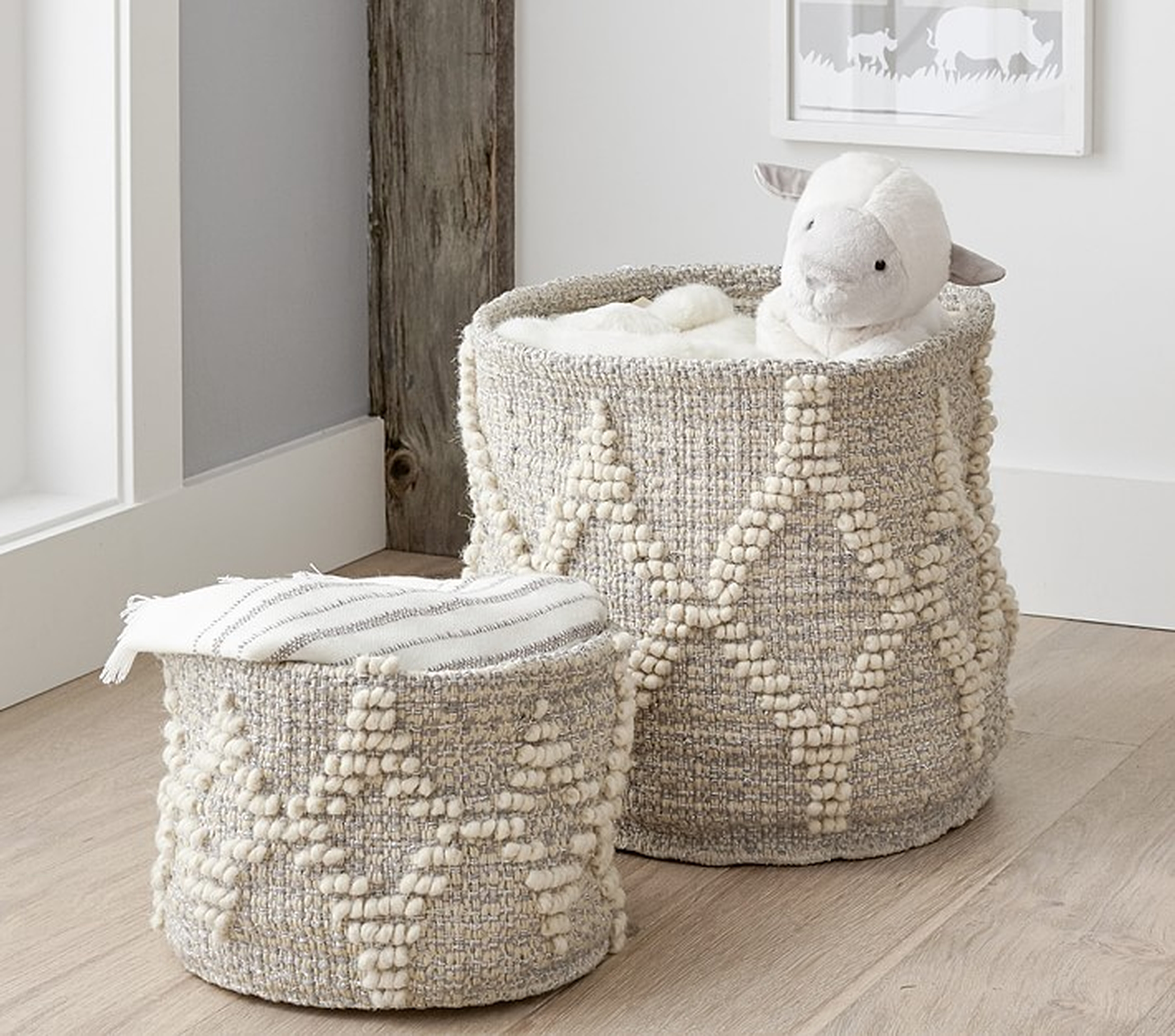 Winter Bohemian Wool Basket -White w/ Silver Metallic Toy Dump - Large - Pottery Barn Kids