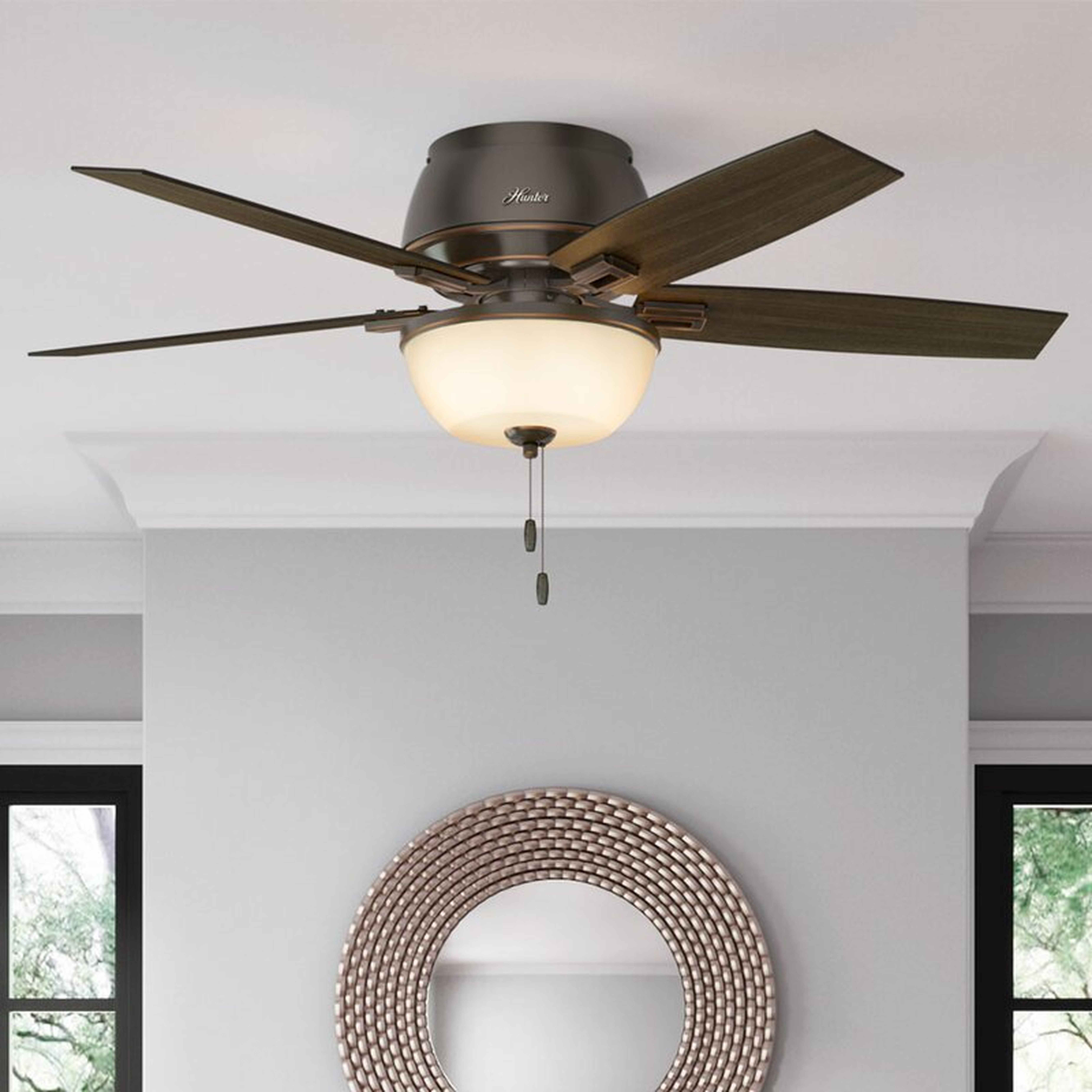 52" Donegan 5 - Blade Flush Mount Ceiling Fan with Pull Chain and Light Kit Included - Birch Lane