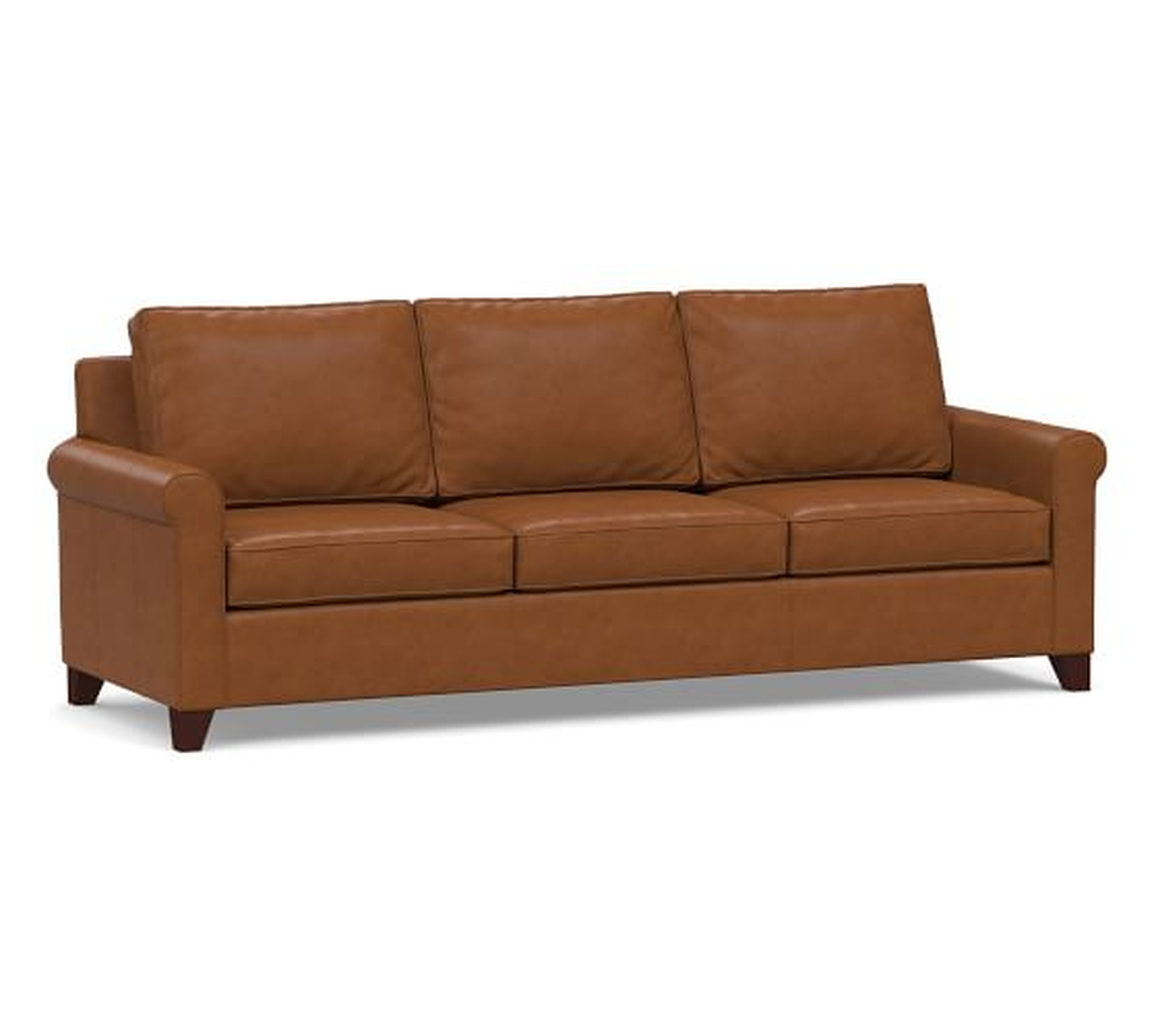 Cameron Roll Arm Leather Grand Sofa 100", Polyester Wrapped Cushions, Leather Signature Maple - Pottery Barn