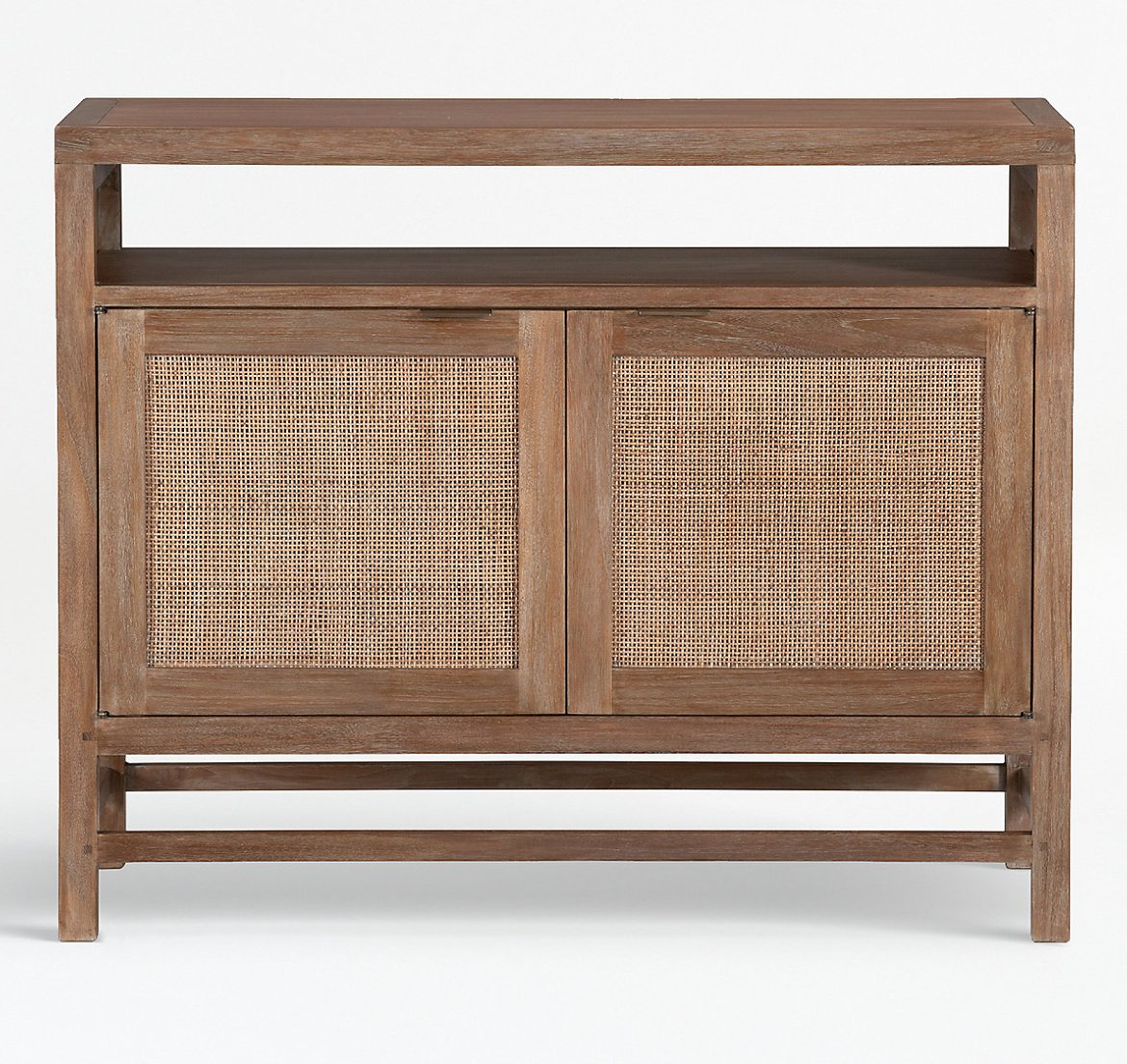 Blake 42" Light Brown Teak and Rattan Storage Media Console - Crate and Barrel