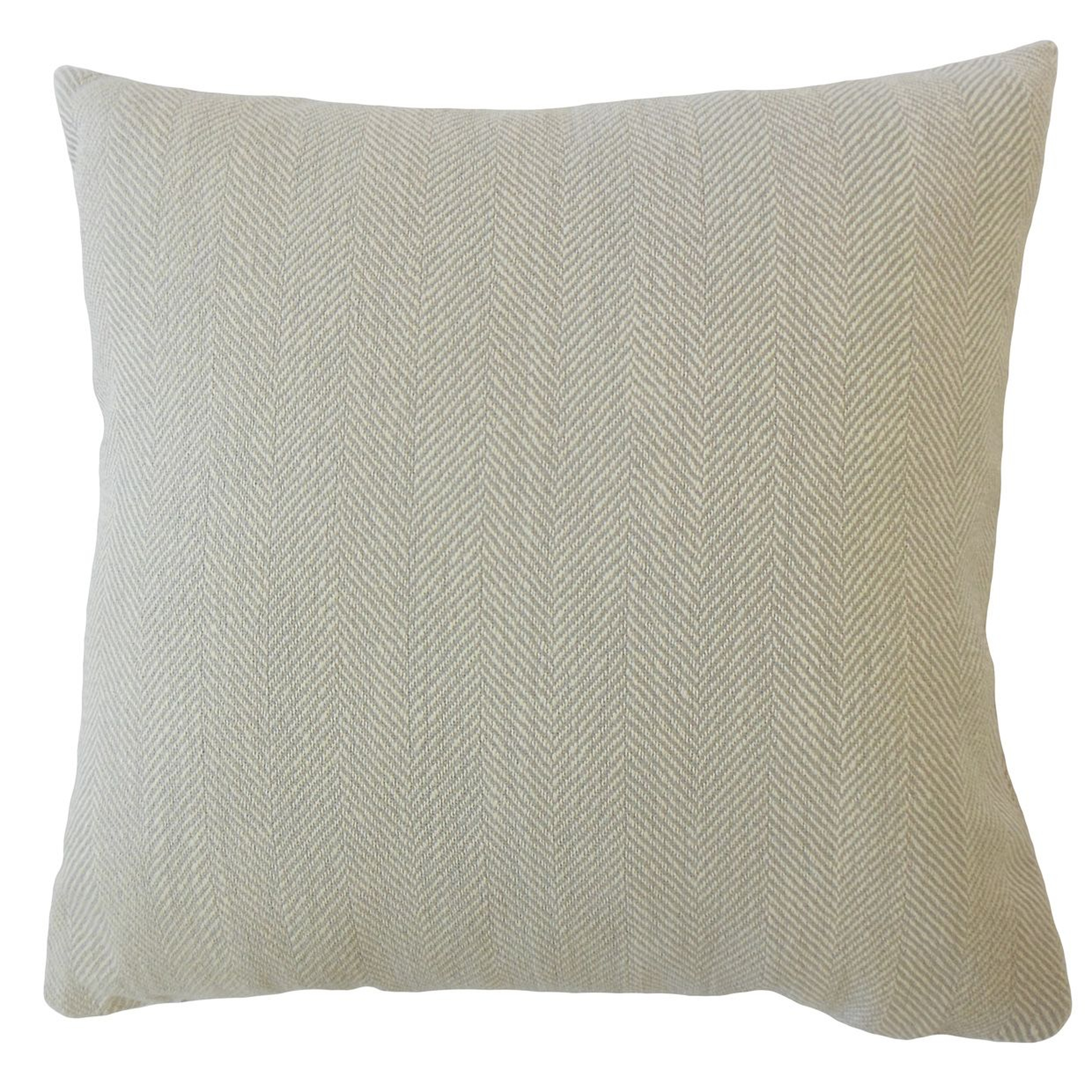 Linen Herringbone Pillow, Pewter, 18" x 18" w/ Down Insert - Havenly Essentials