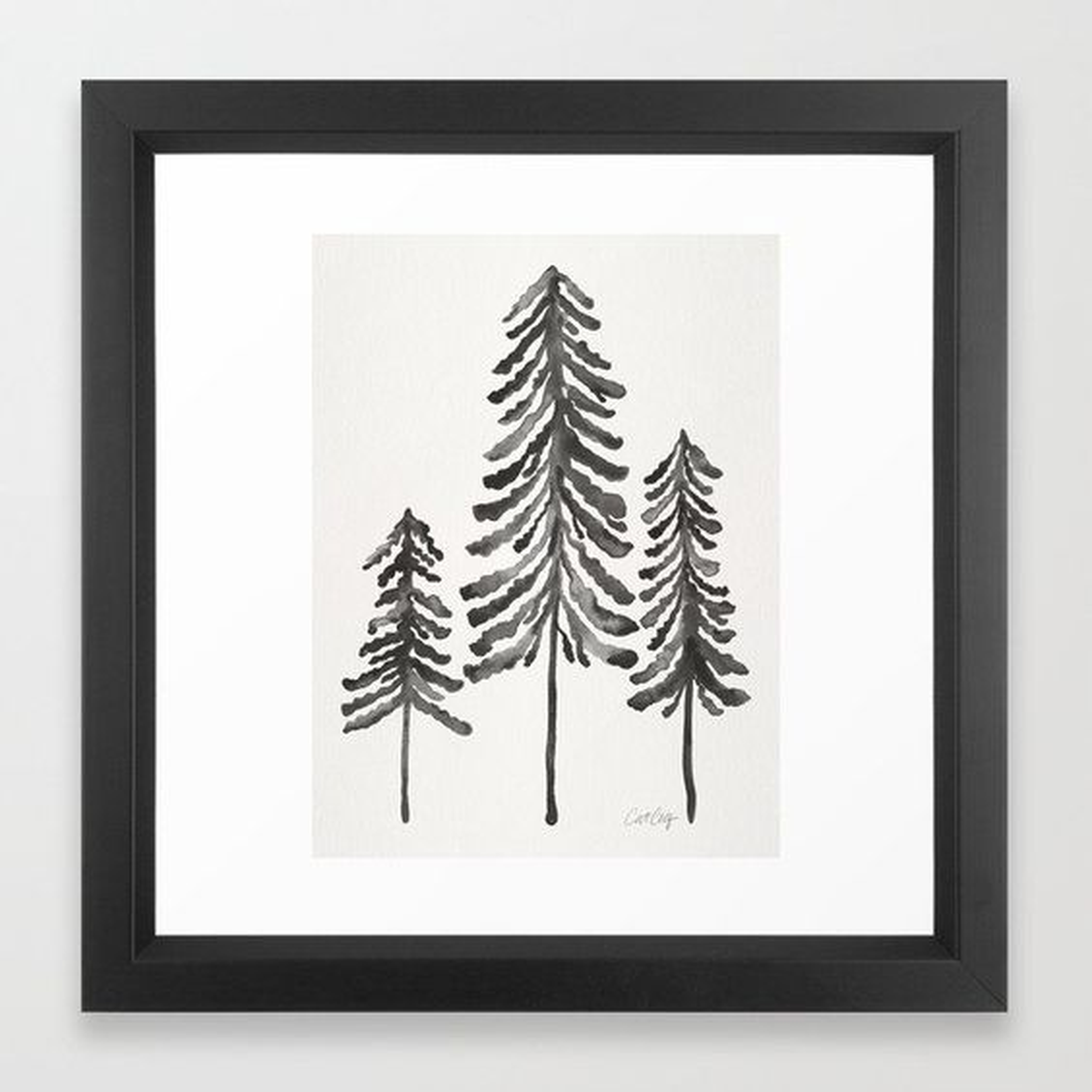 Pine Trees – Black Ink Framed Art Print 12 x 12" - Society6