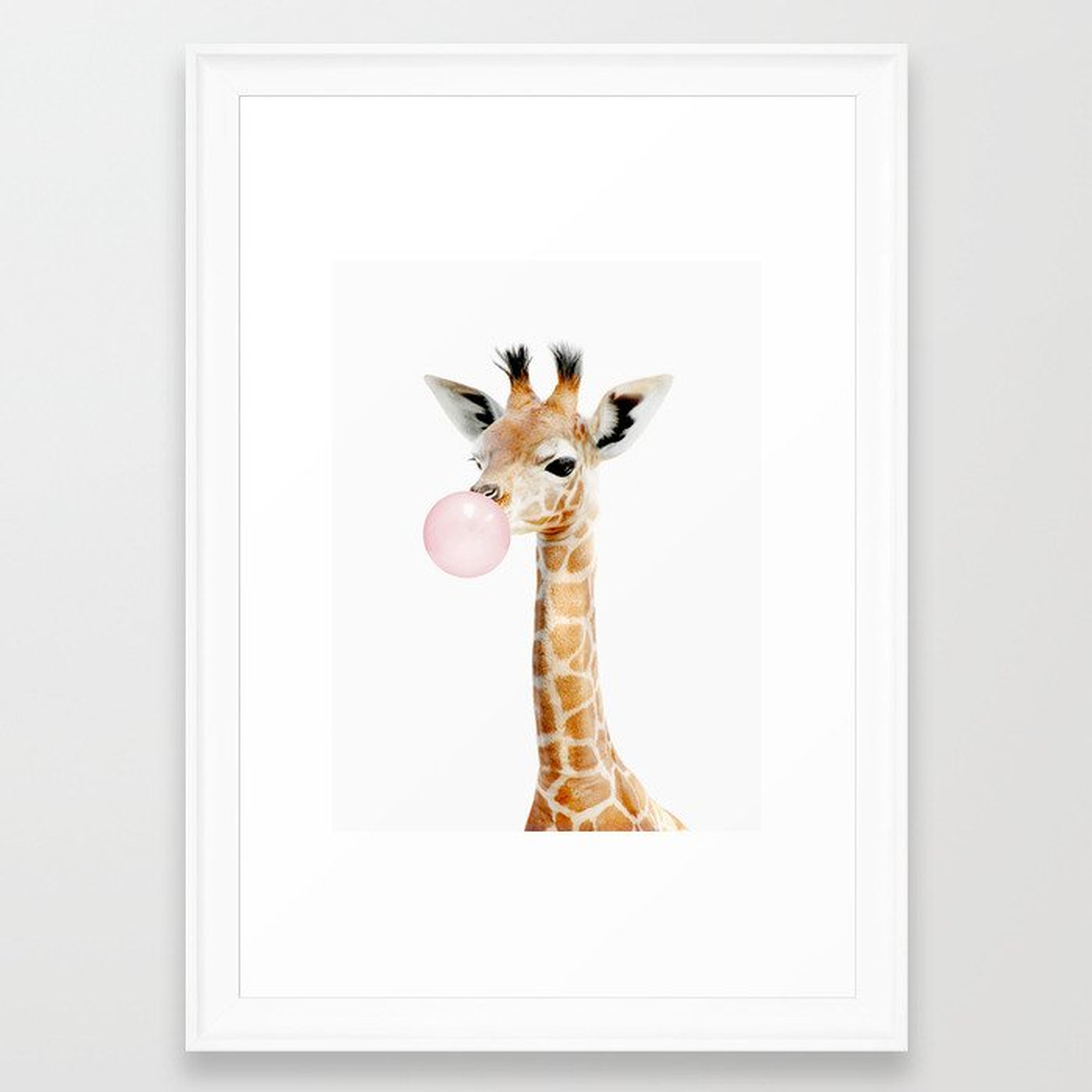 Bubble Gum Baby Giraffe Framed Art Print - Society6
