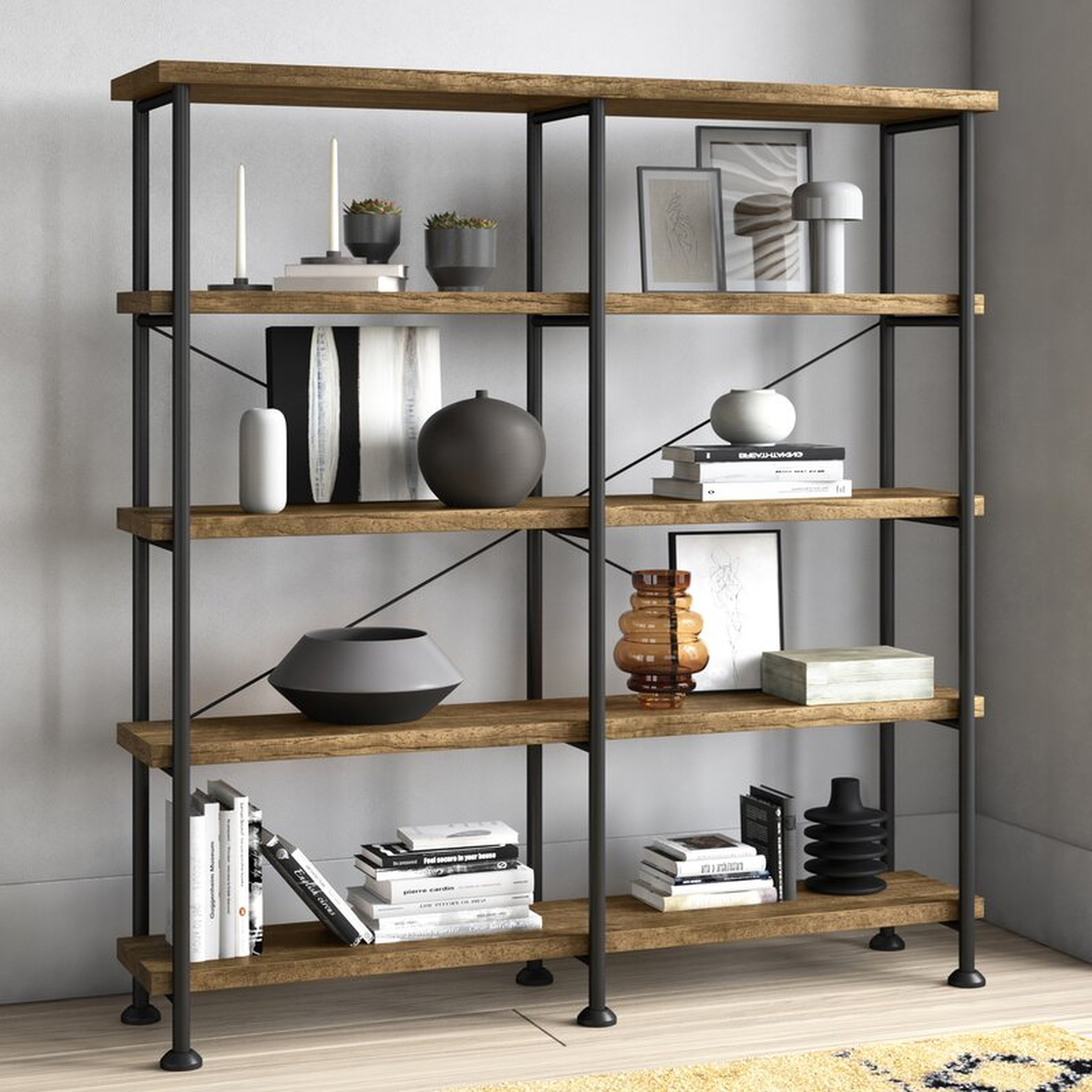 Lund 63'' H x 60'' W Steel Etagere Bookcase - Wayfair