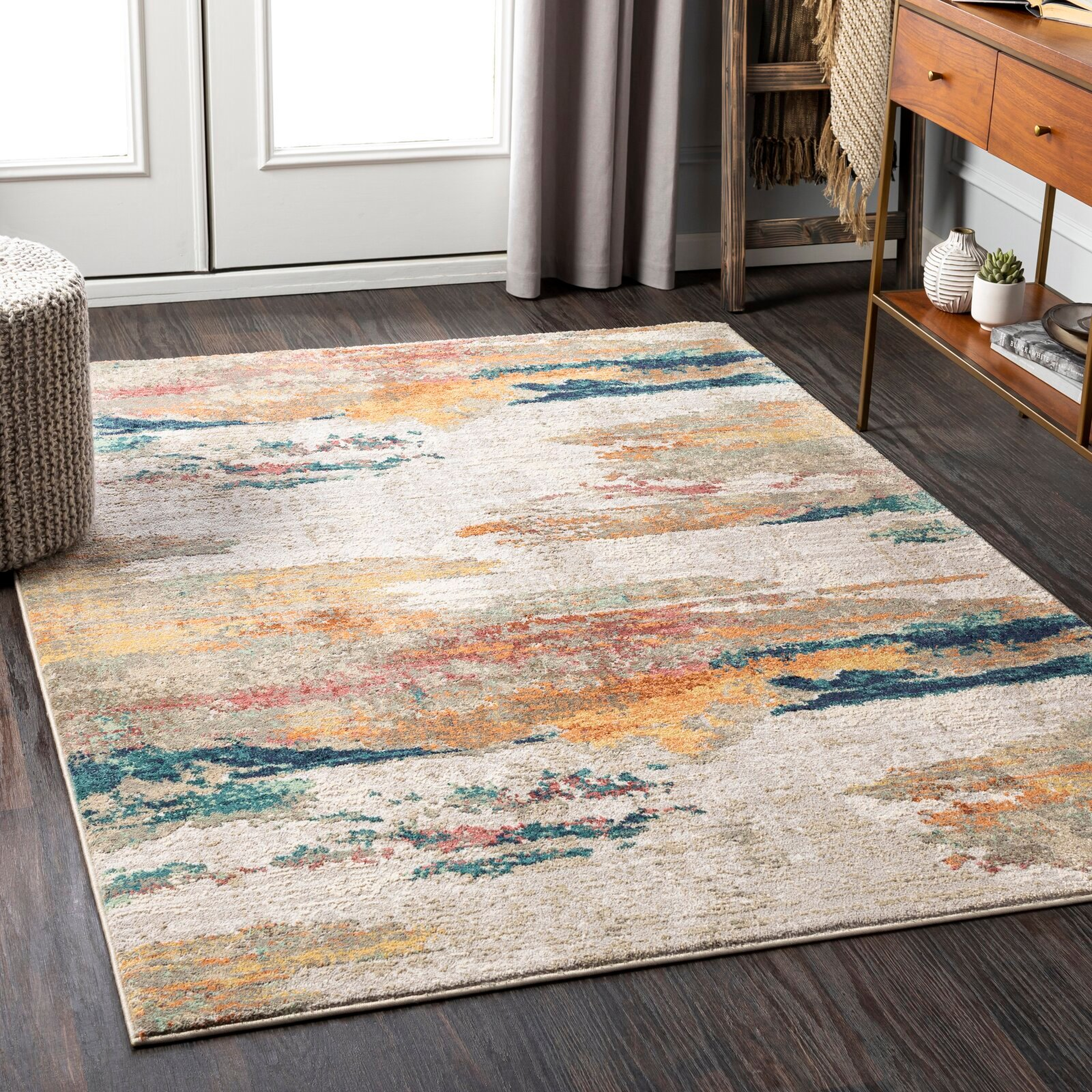 Diorio Machine Woven Saffron/Teal/Light Gray Area Rug - Wayfair