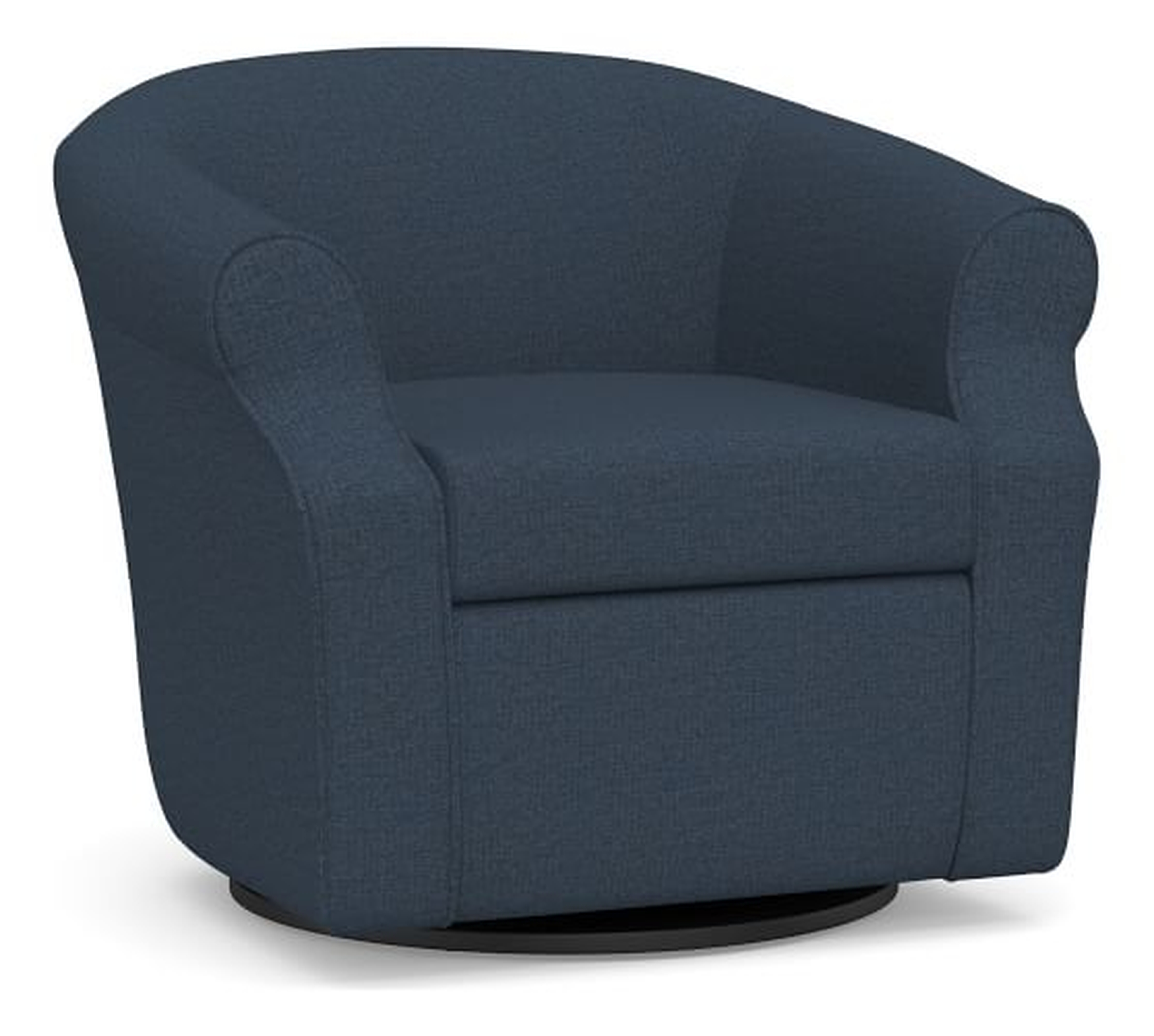 SoMa Lyndon Upholstered Swivel Armchair, Polyester Wrapped Cushions, Brushed Crossweave Navy - Pottery Barn