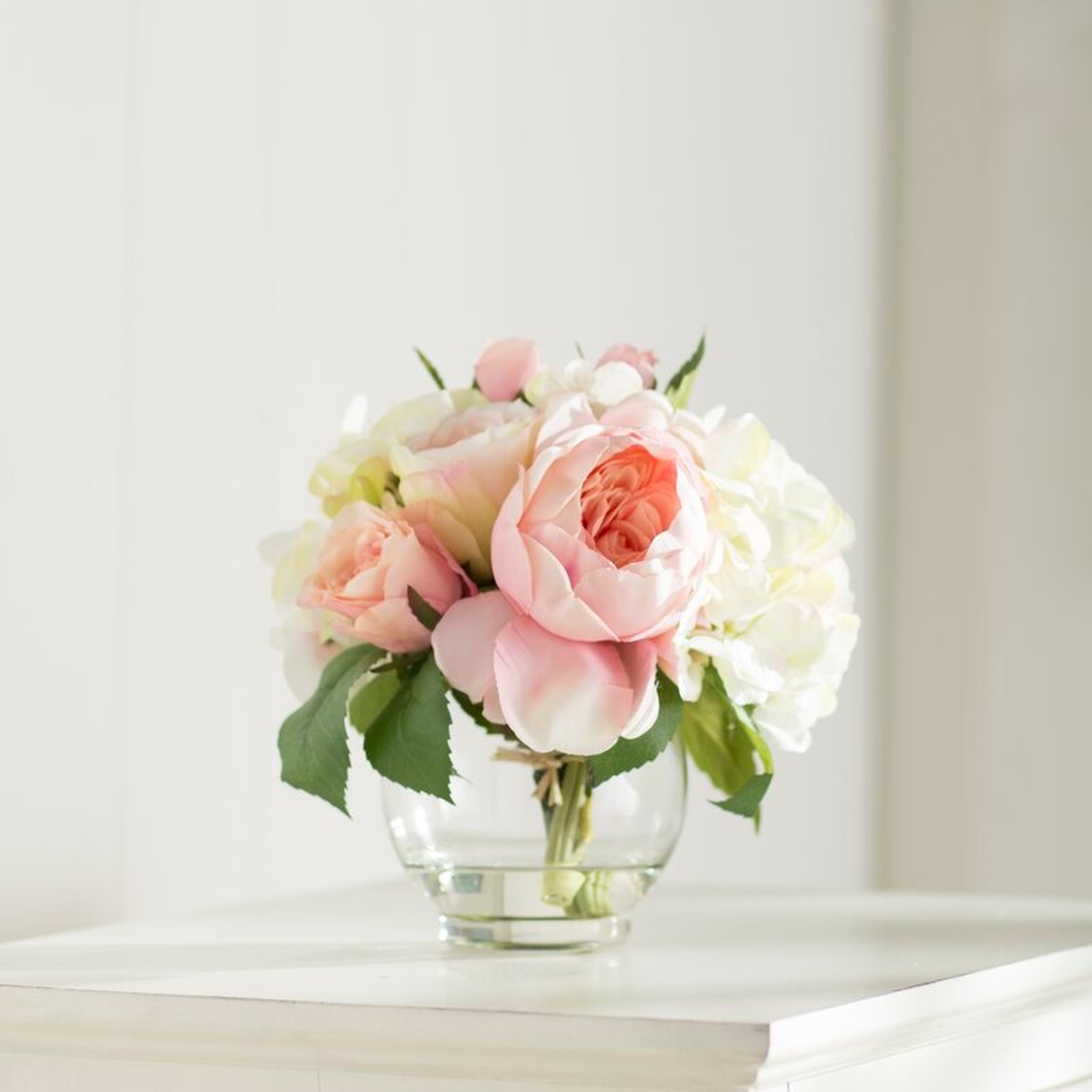 Roses and Hydrangea Floral Arrangement in Vase - Wayfair