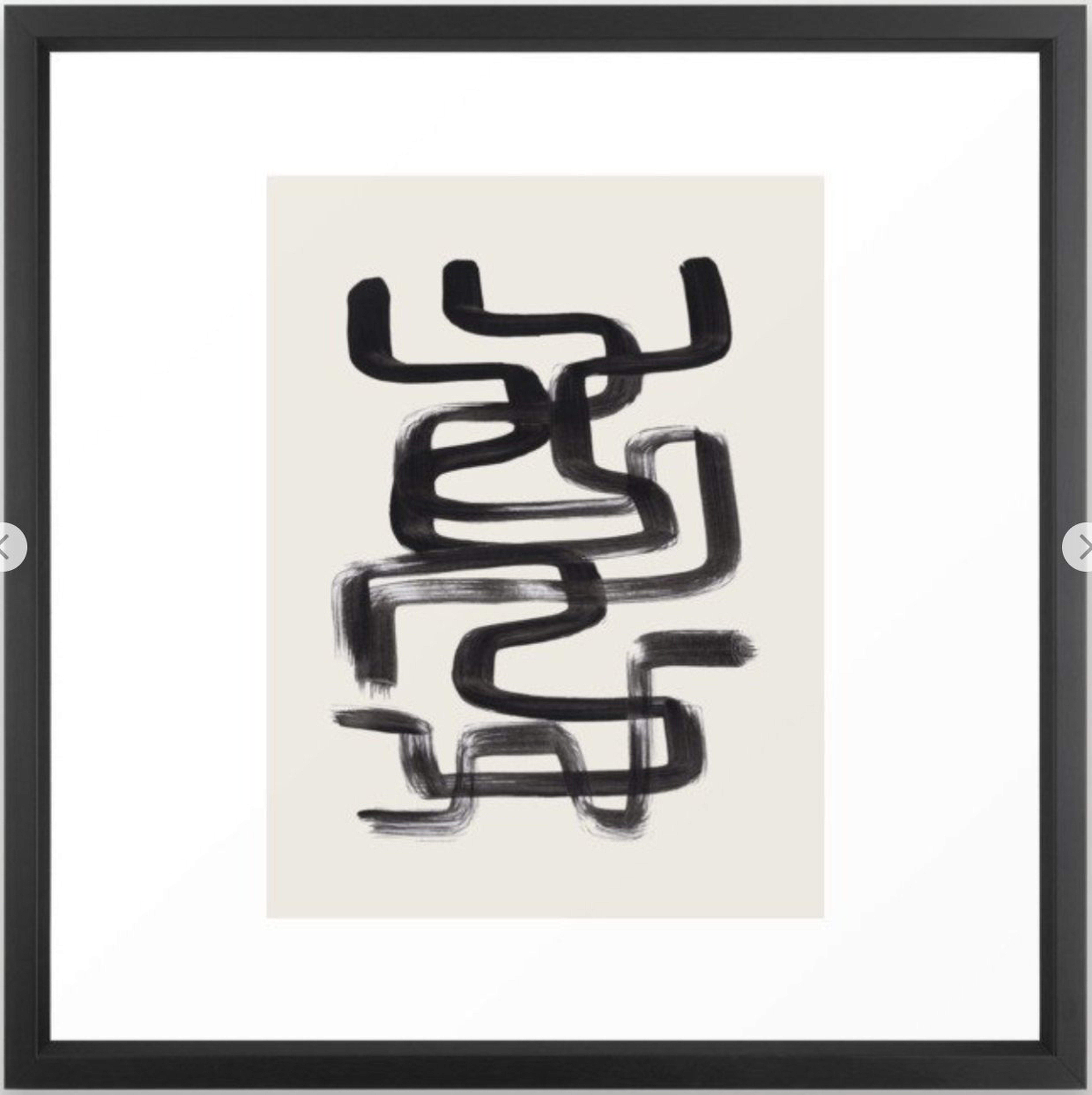 Mid Century Modern Minimalist Abstract Art Brush Strokes Black & White Ink Art Pipe Maze Framed Art Print - Society6