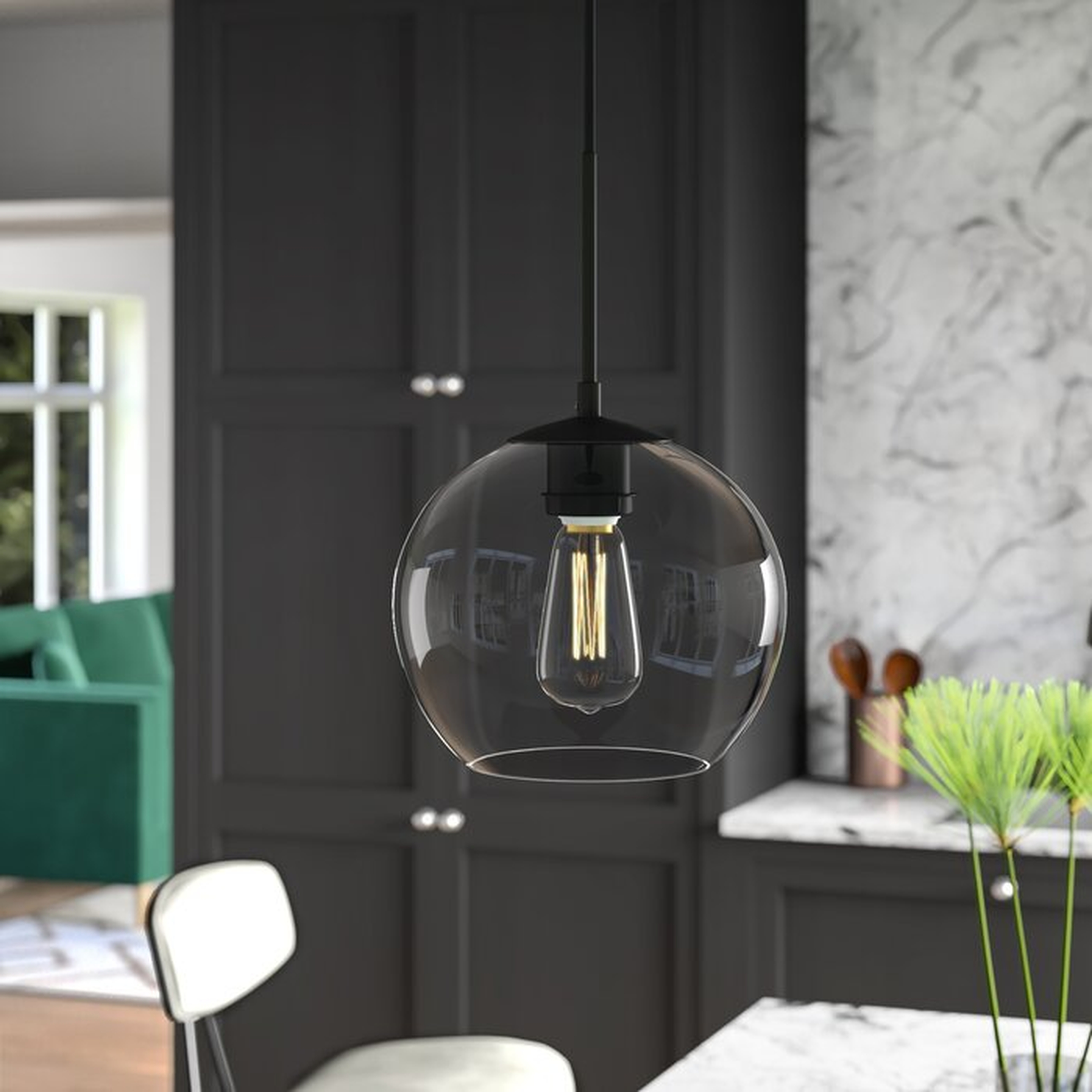 Yearwood 1-Light Single Globe Pendant, Black/Clear - Wayfair