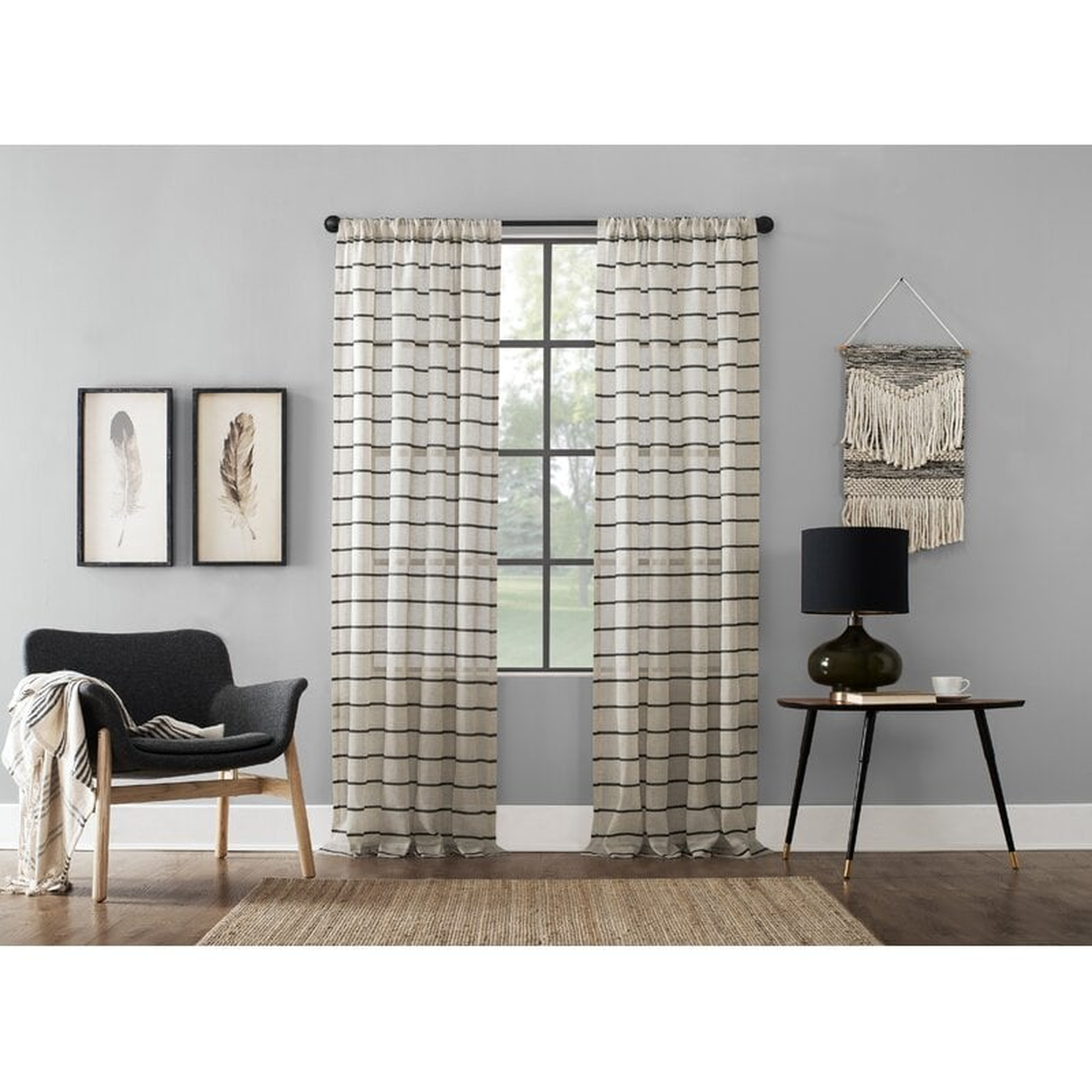 Twill Anti-Dust Striped Semi-Sheer Rod Pocket Single Curtain Panel - Wayfair