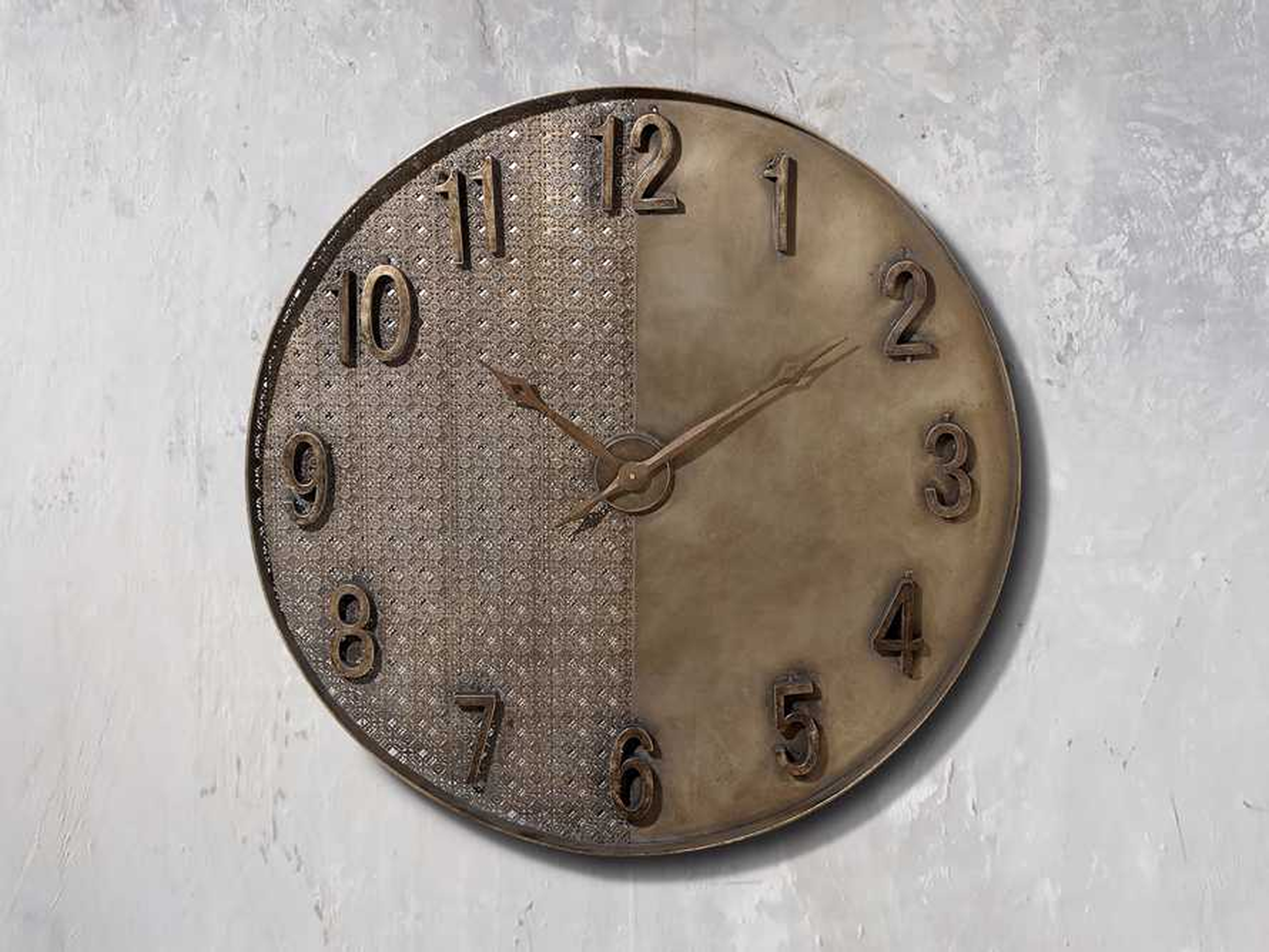 Merida Clock in Antique Gold Concrete Gray - Arhaus
