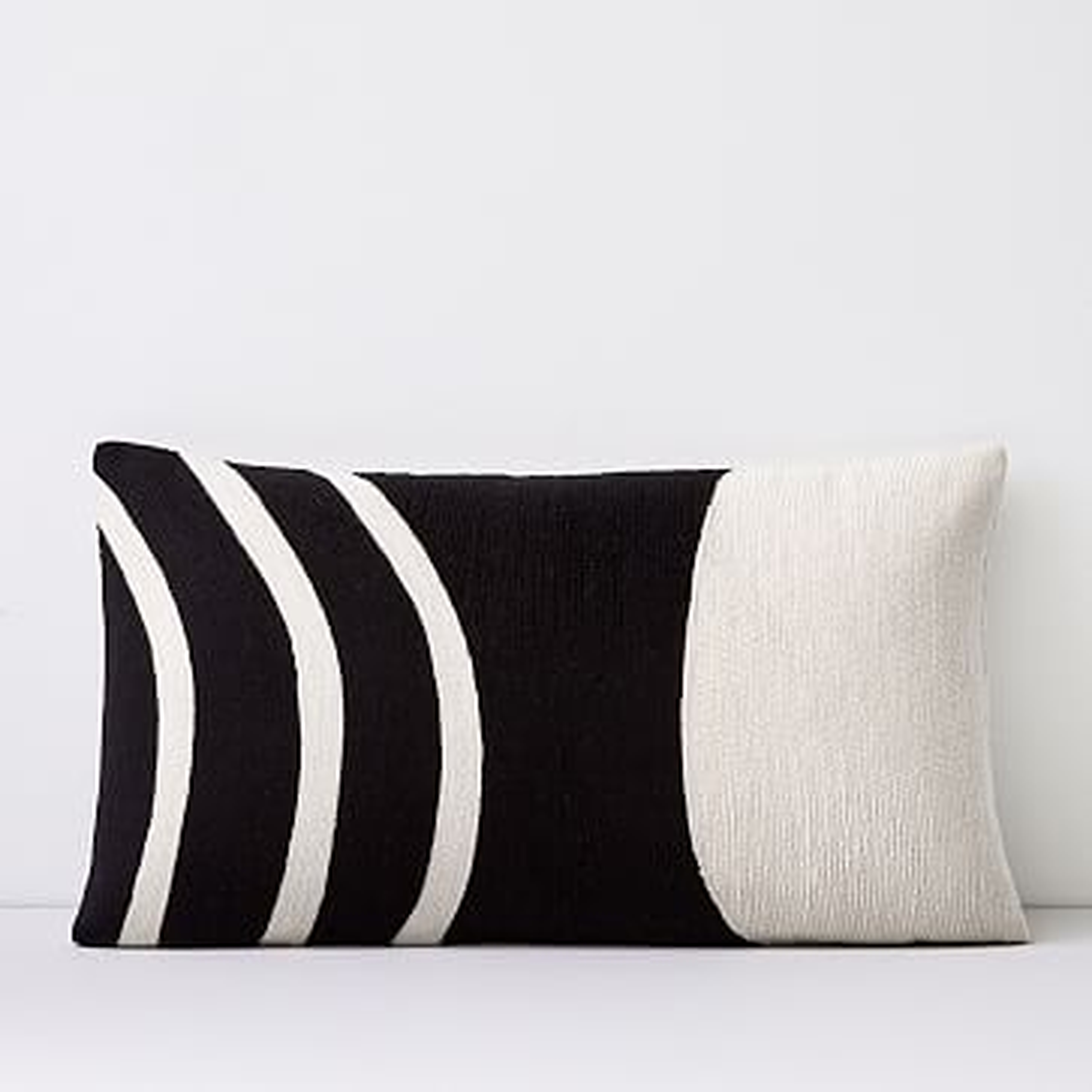 Crewel Rounded Pillow Cover, Black, 12"x21" - West Elm
