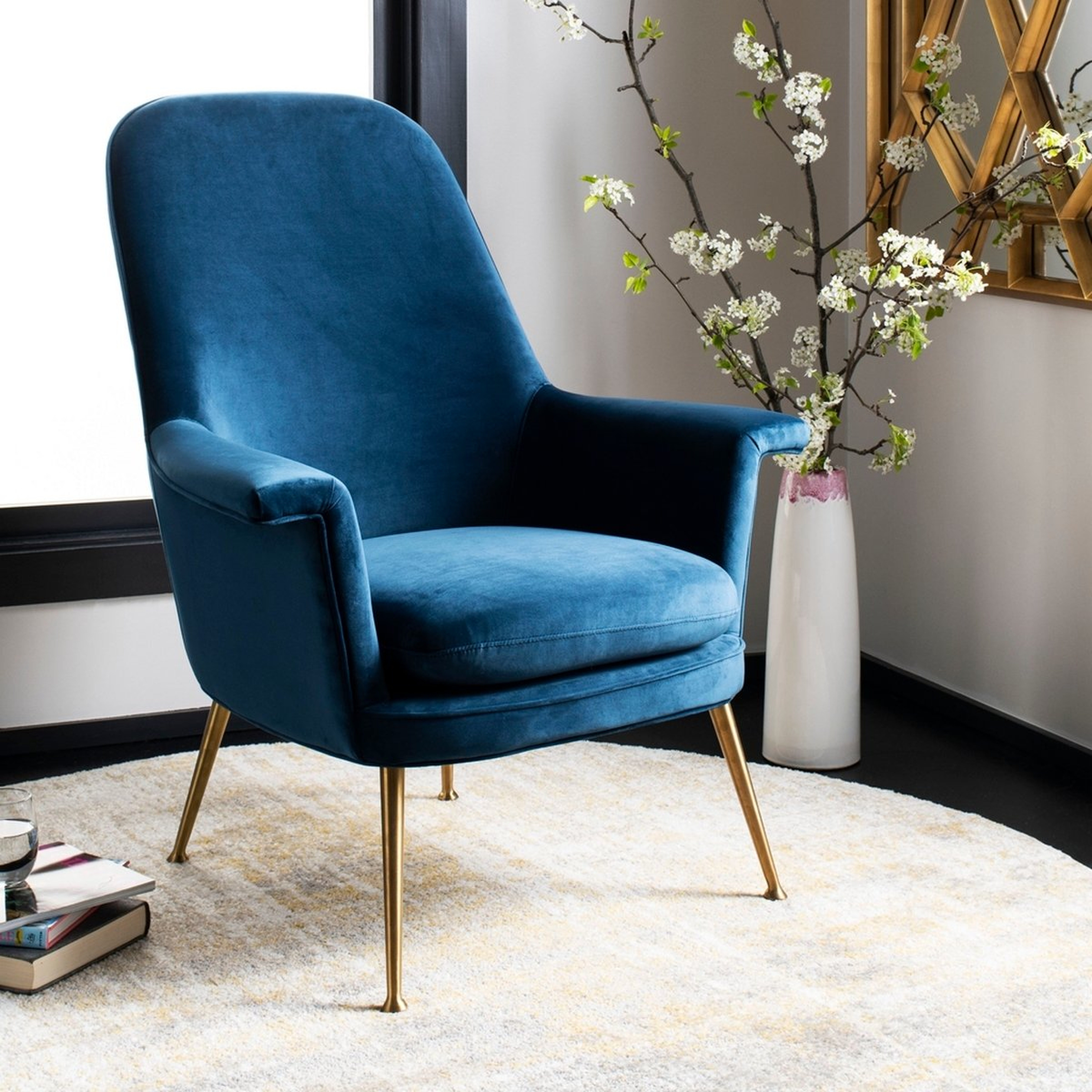 Aimee Velvet Arm Chair - Navy - Arlo Home - Safavieh