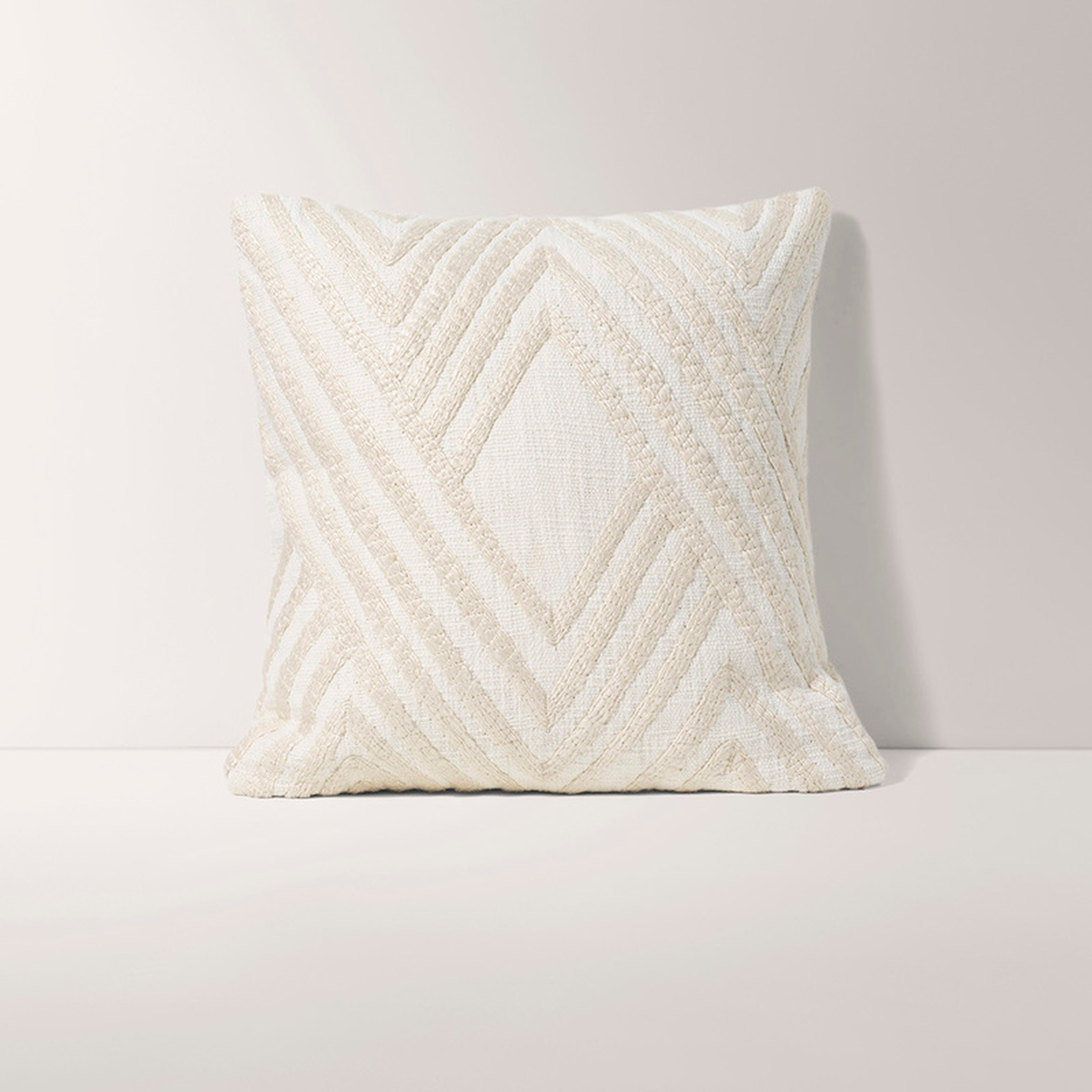 Burrow Ivory White Square Throw Pillow, Embroidered Pattern - Decorative Pillows - Burrow
