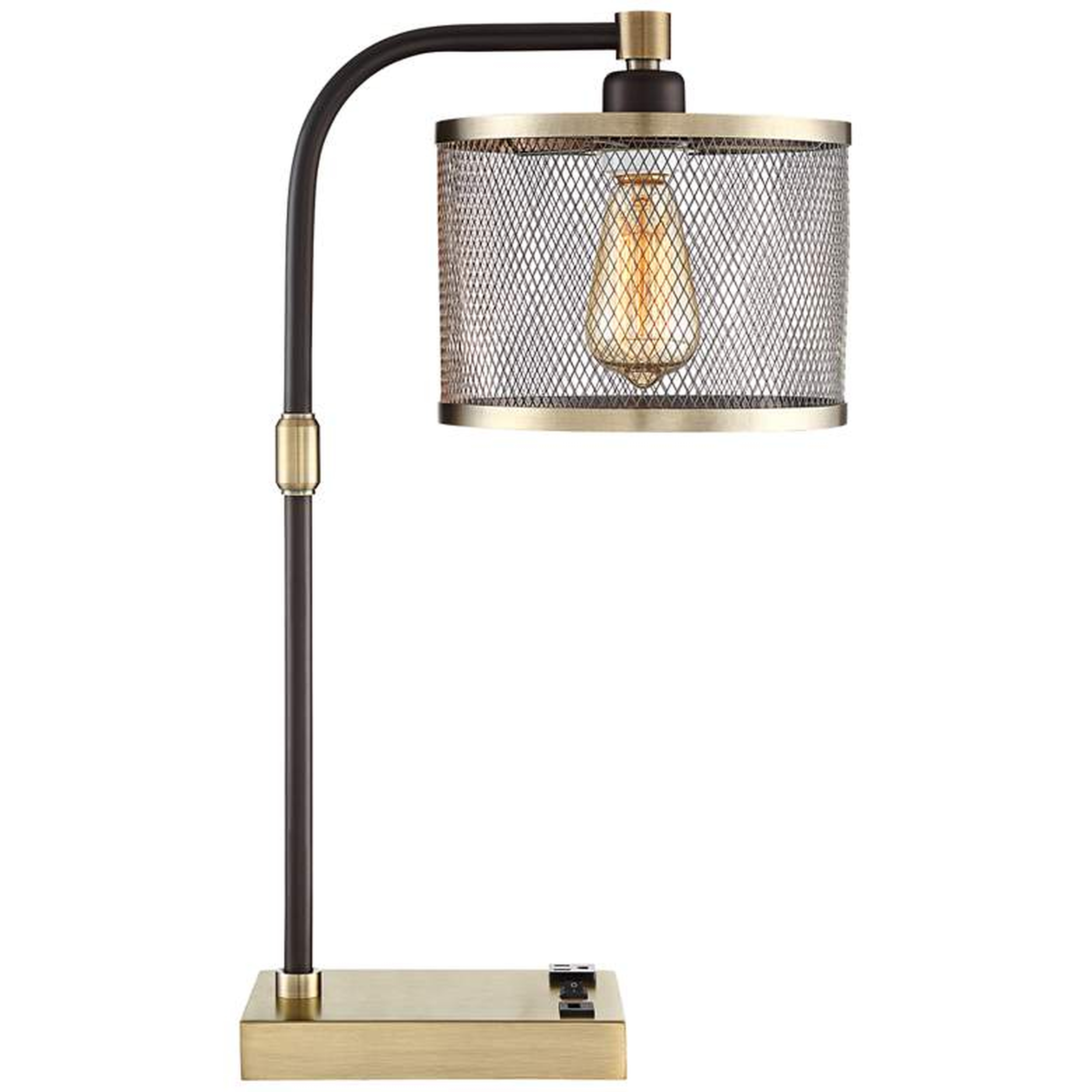 Brody Antique Brass Desk Lamp with USB and Outlet - Lamps Plus