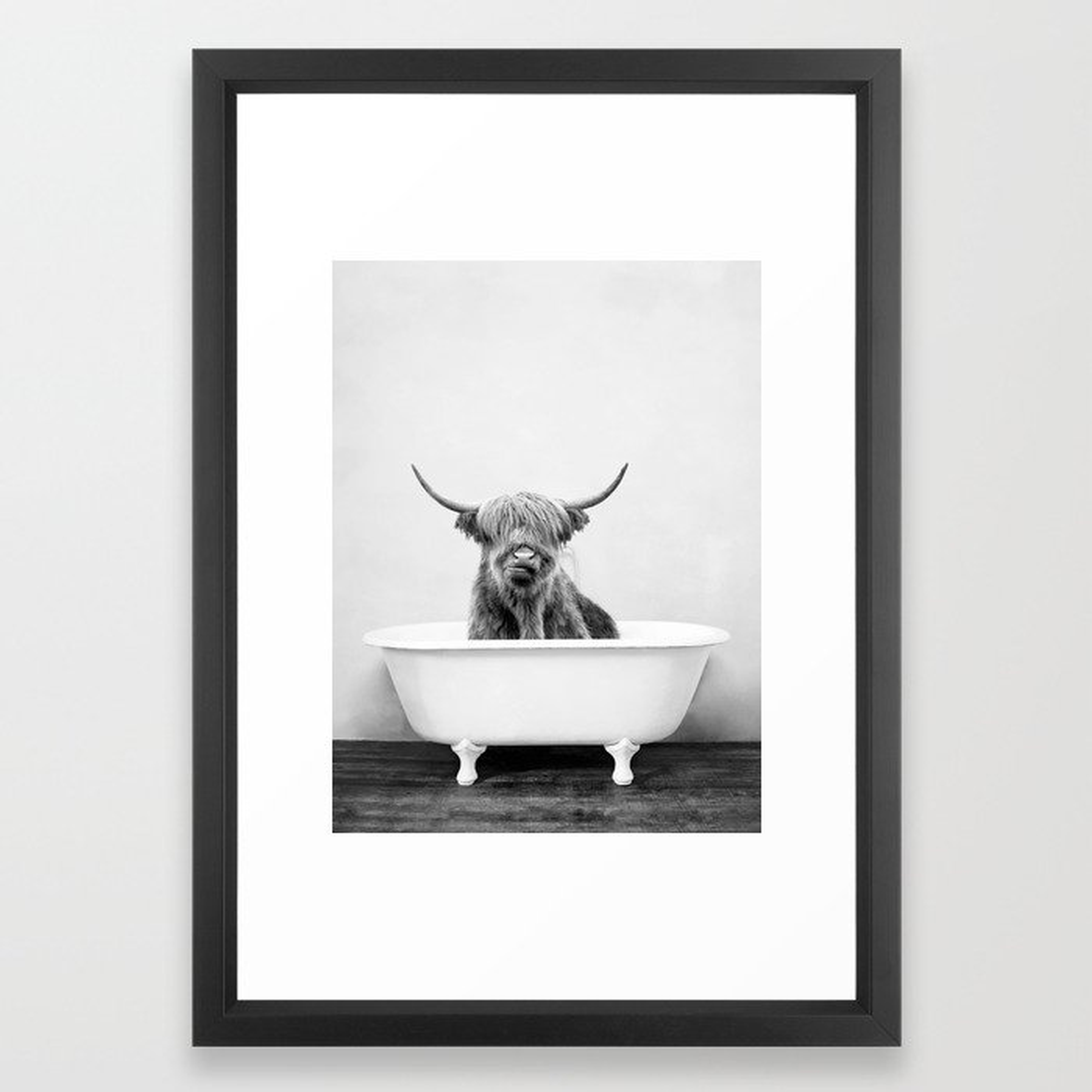 Highland Cow in a Vintage Bathtub (bw) Framed Art Print - Society6