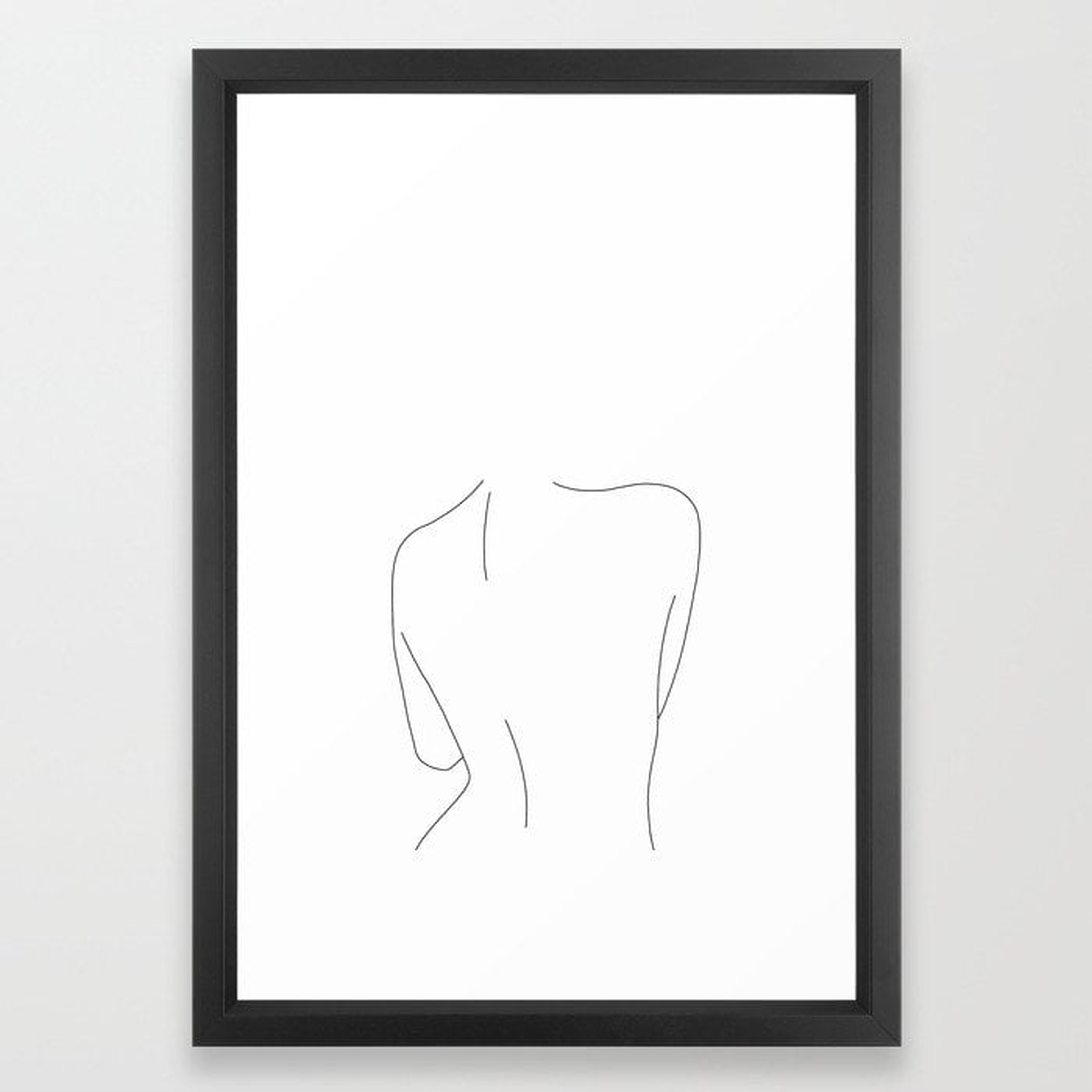 Nude back line drawing illustration - Drew Framed Art Print; Vector Black; 15"x21" - Society6