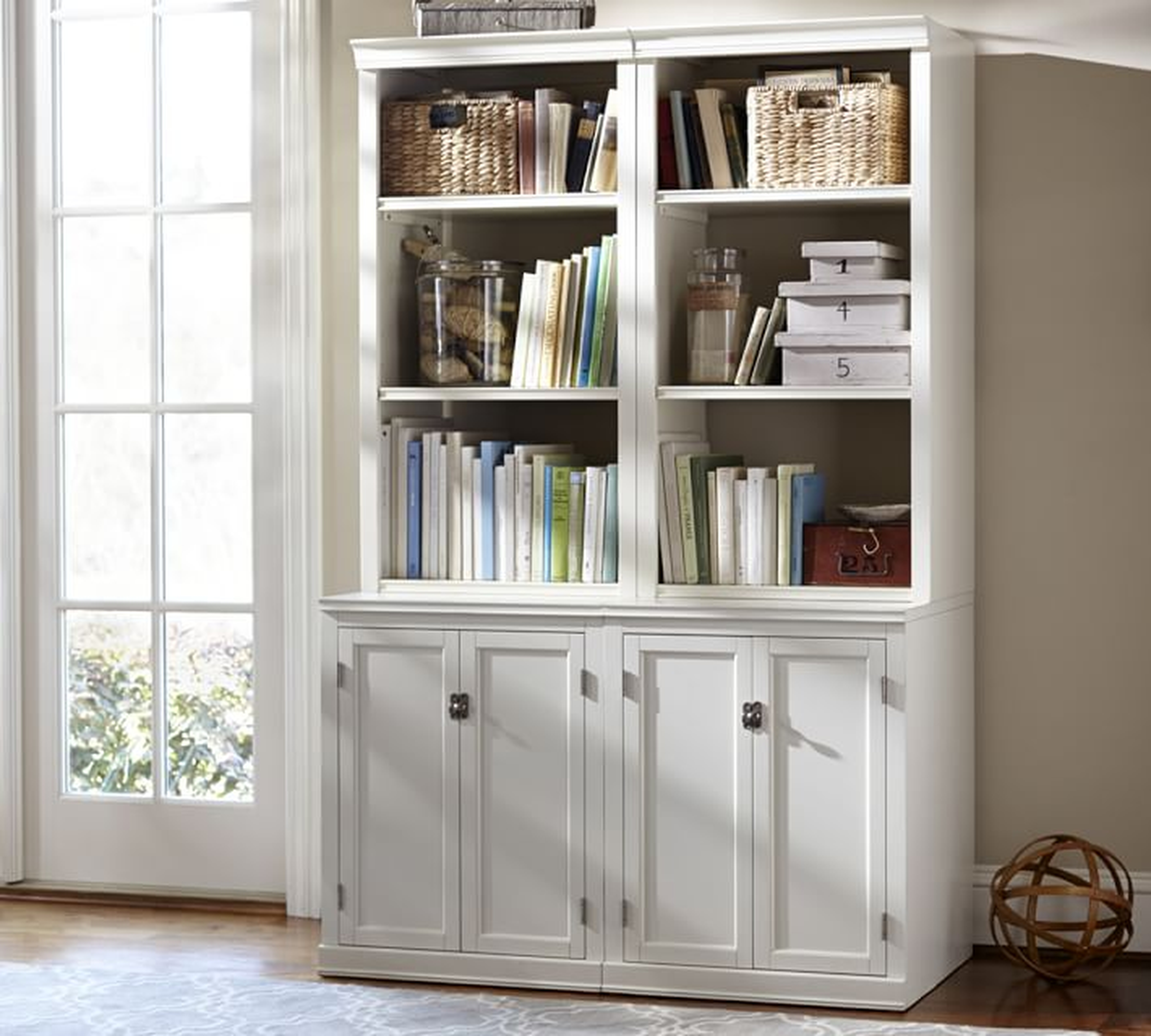 Logan Bookcase with Doors, Antique White - Pottery Barn
