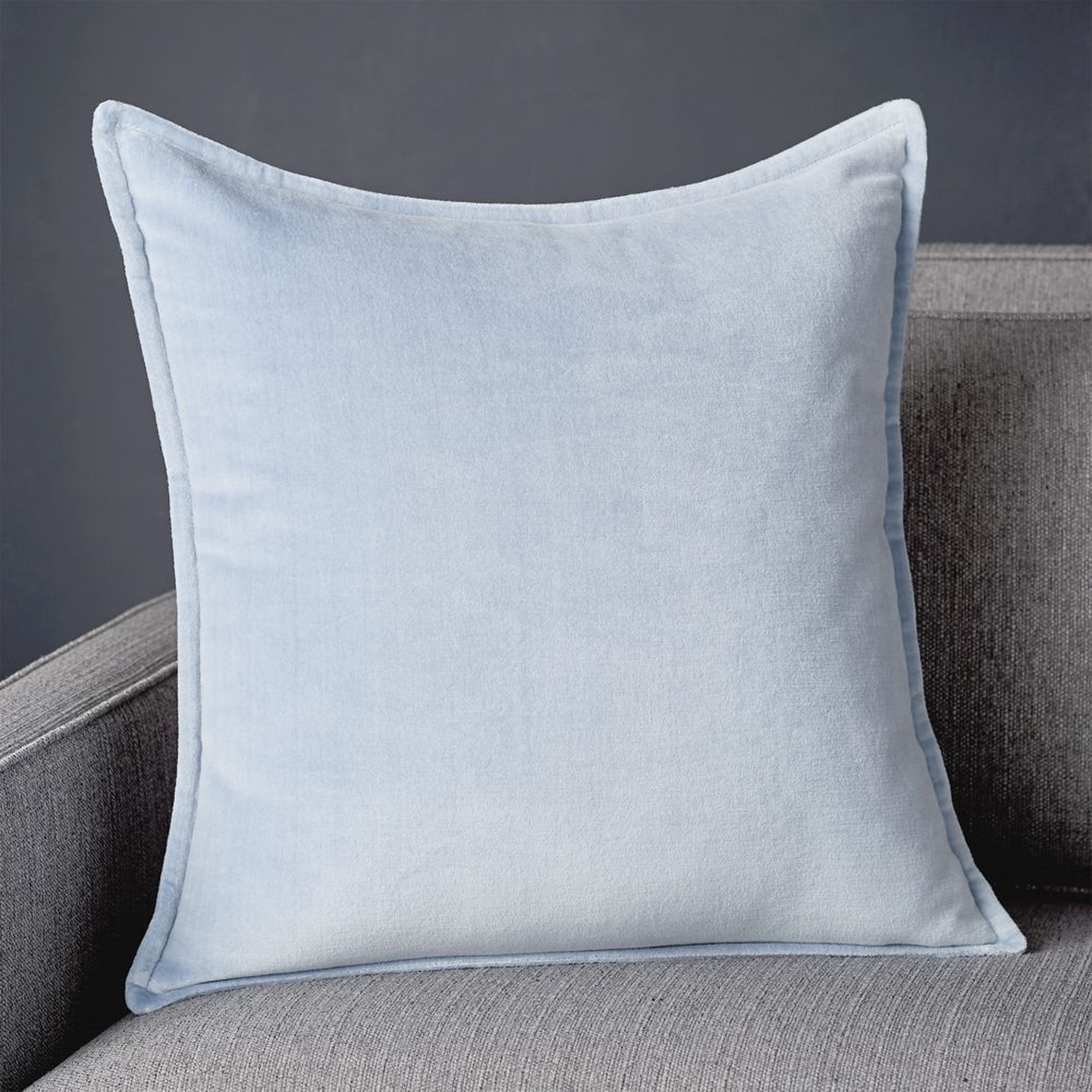 Brenner Light Blue Velvet Pillow with Feather-Down Insert 20" - Crate and Barrel