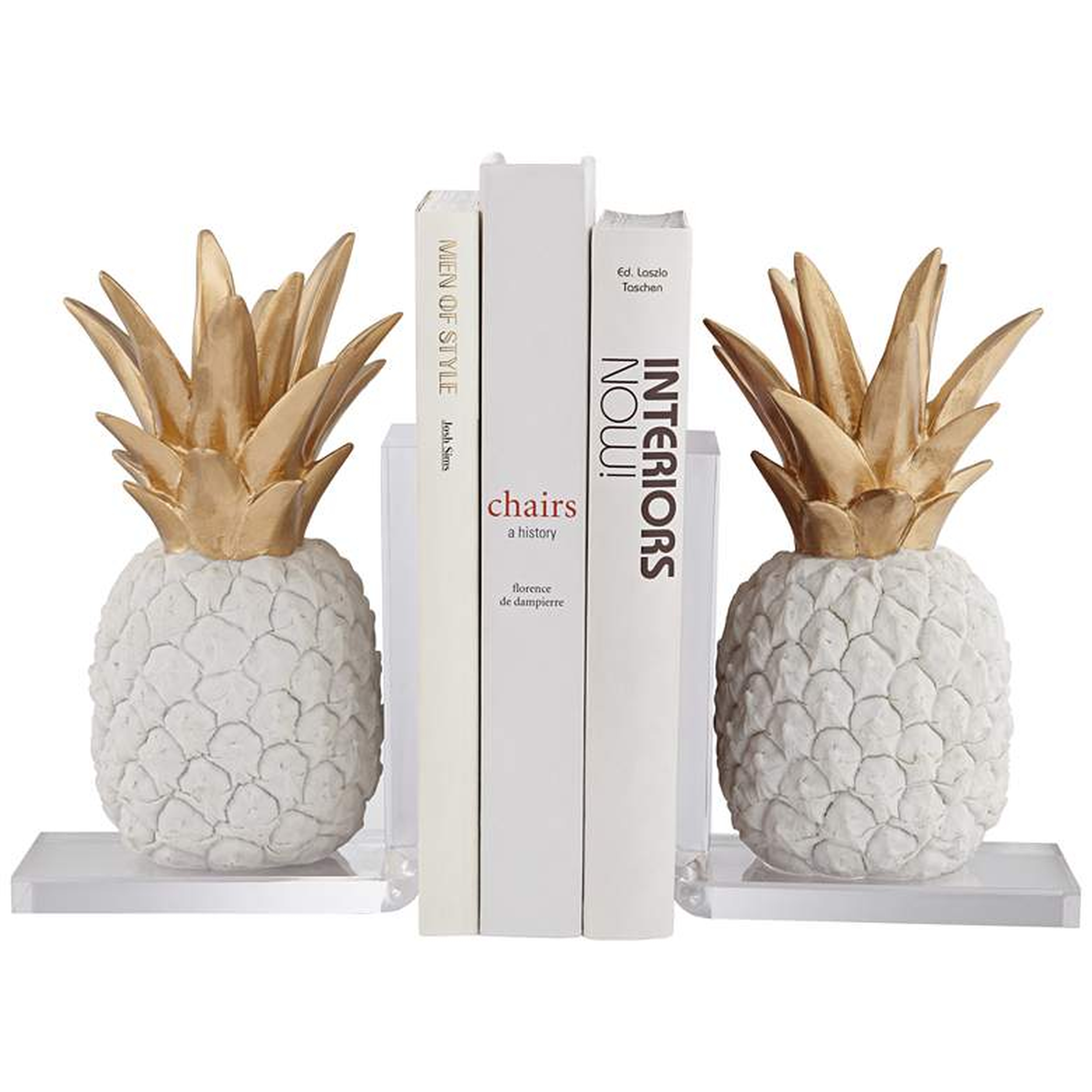 Tropical Pineapple 10" High White and Gold Bookends - Lamps Plus