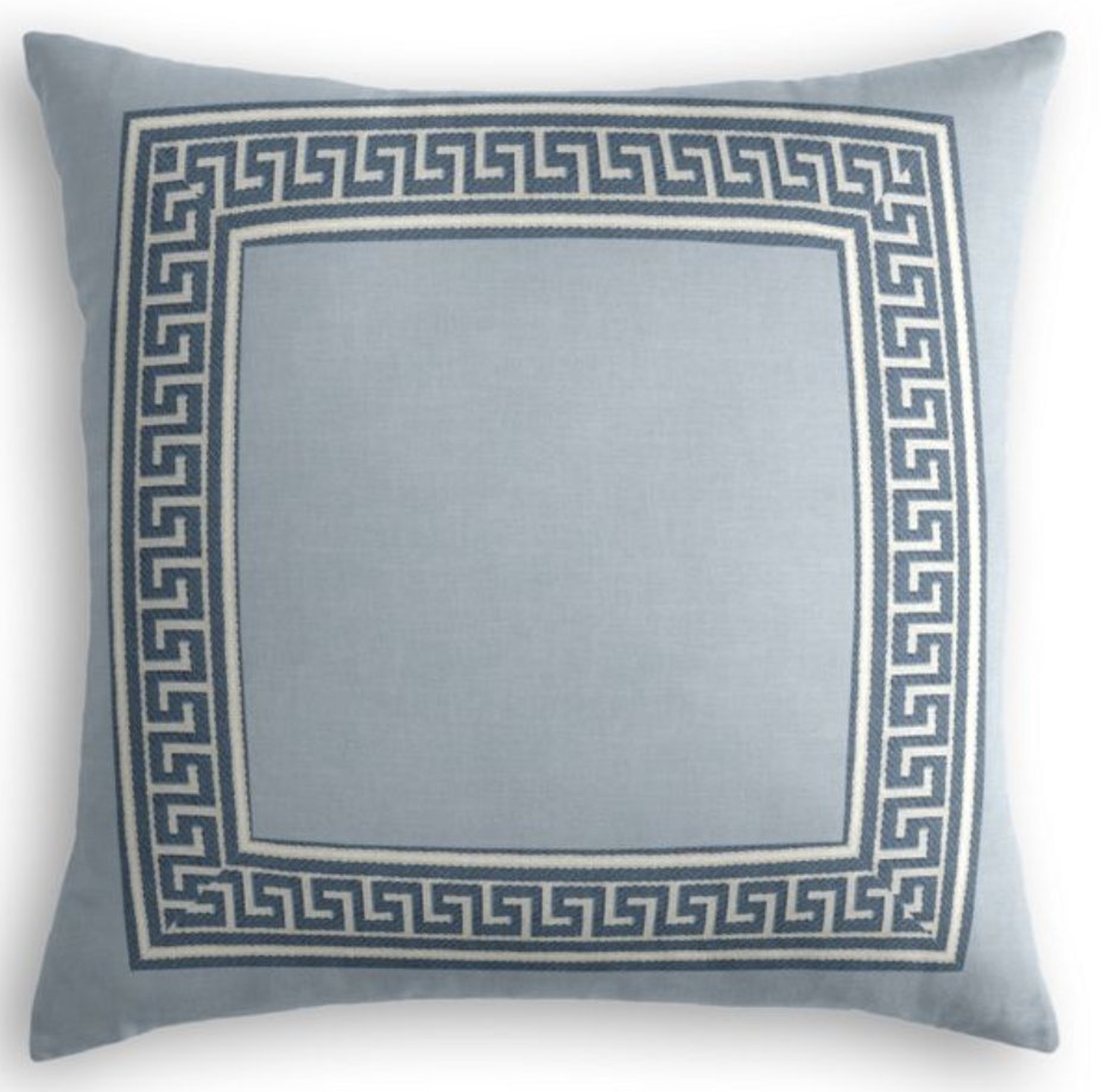 Custom Throw Pillow - Classic Linen Dusk with Greek Key Tape Trim - Sapphire - Loom Decor