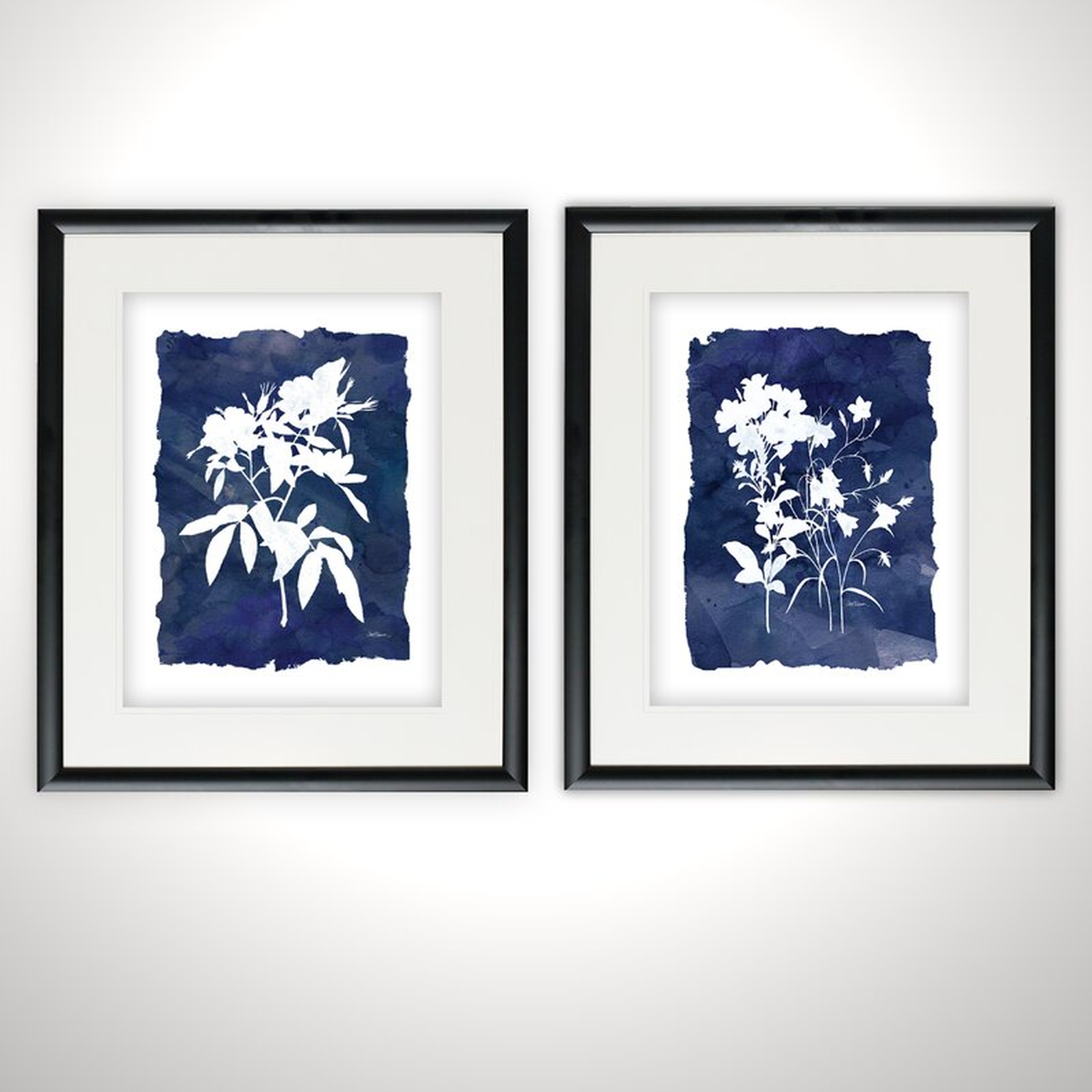 'Indigo Botanical' 2 Piece Framed Print Set - Wayfair